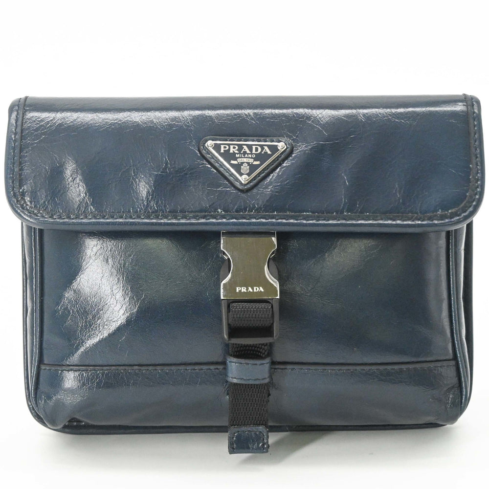 PRADA Softlook Leather Shoulder Bag/Body Bag, Tessuto, Navy — Like New