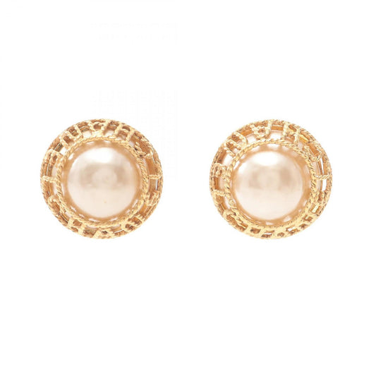 CHANEL logo earrings with gold-plated faux pearls for women in gold and white.