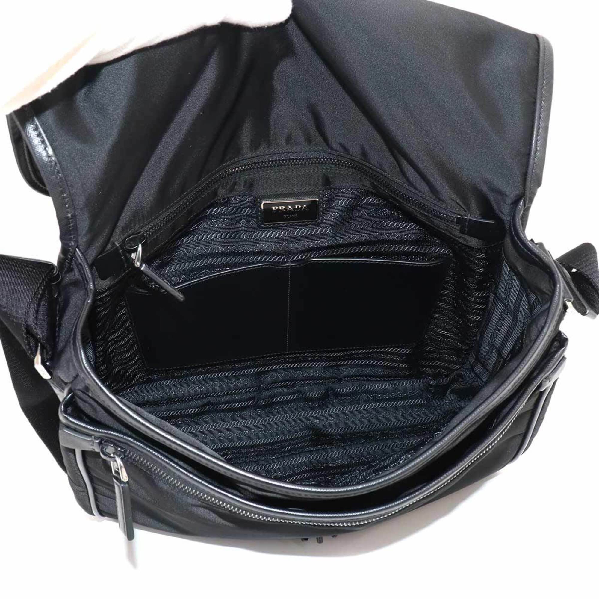 Prada PRADA Shoulder Handbag Nylon Saffiano Leather Nero Black V166 Messenger Bag — New - Store Return