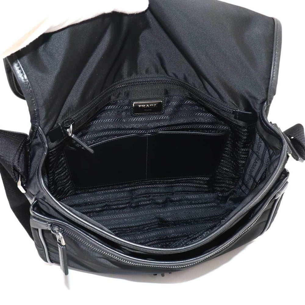 Prada PRADA Shoulder Handbag Nylon Saffiano Leather Nero Black V166 Messenger Bag — New - Store Return