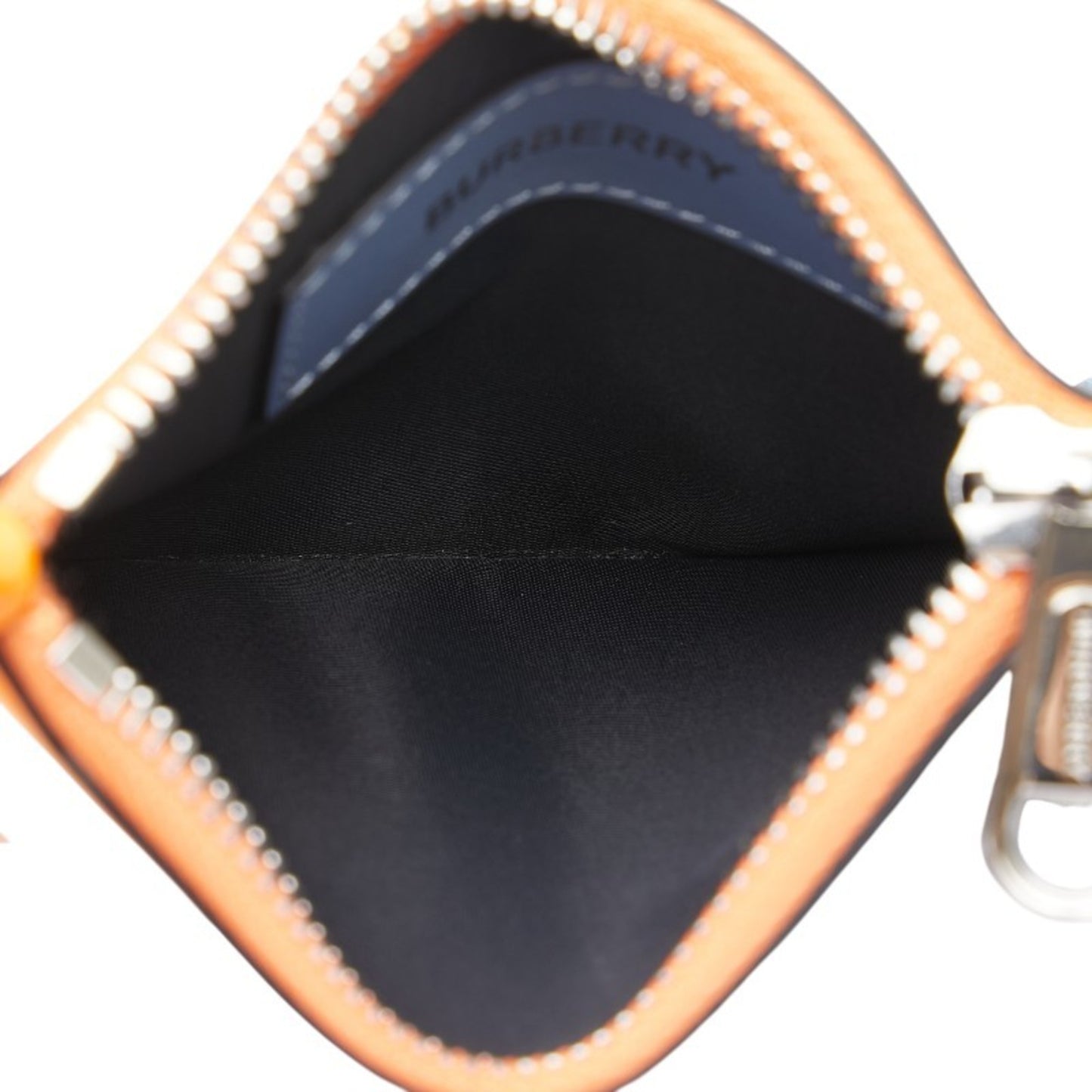 Burberry logo wallet/coin case in orange multicolored leather for women.