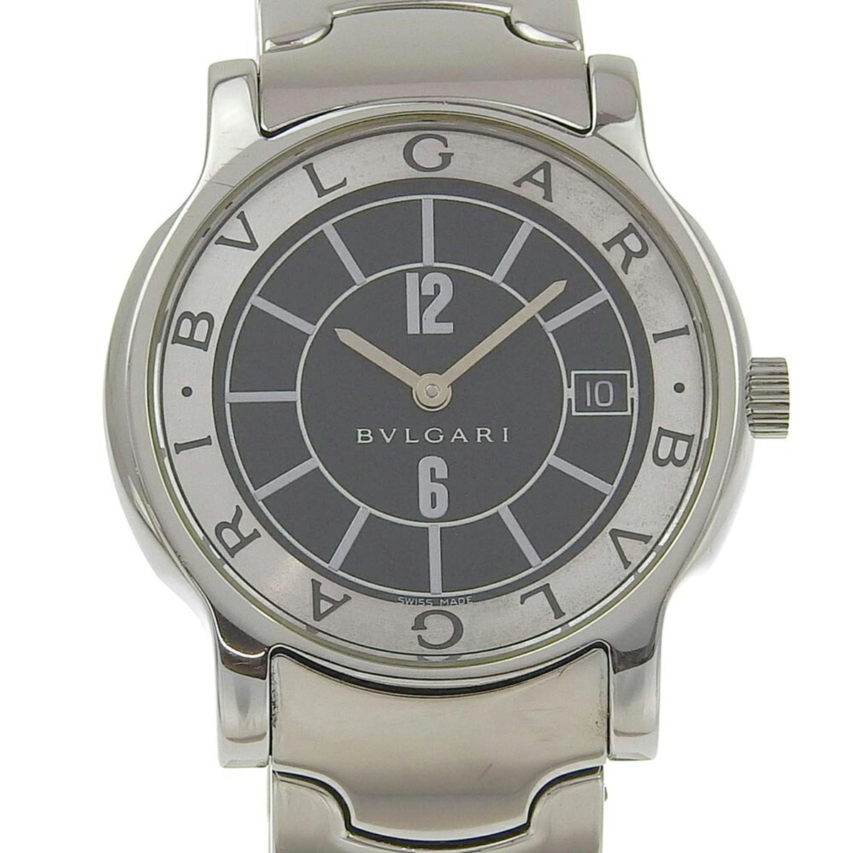 BVLGARI Solo Tempo Watch ST35S Stainless Steel Quartz Analog Display Black Dial Men's — Good