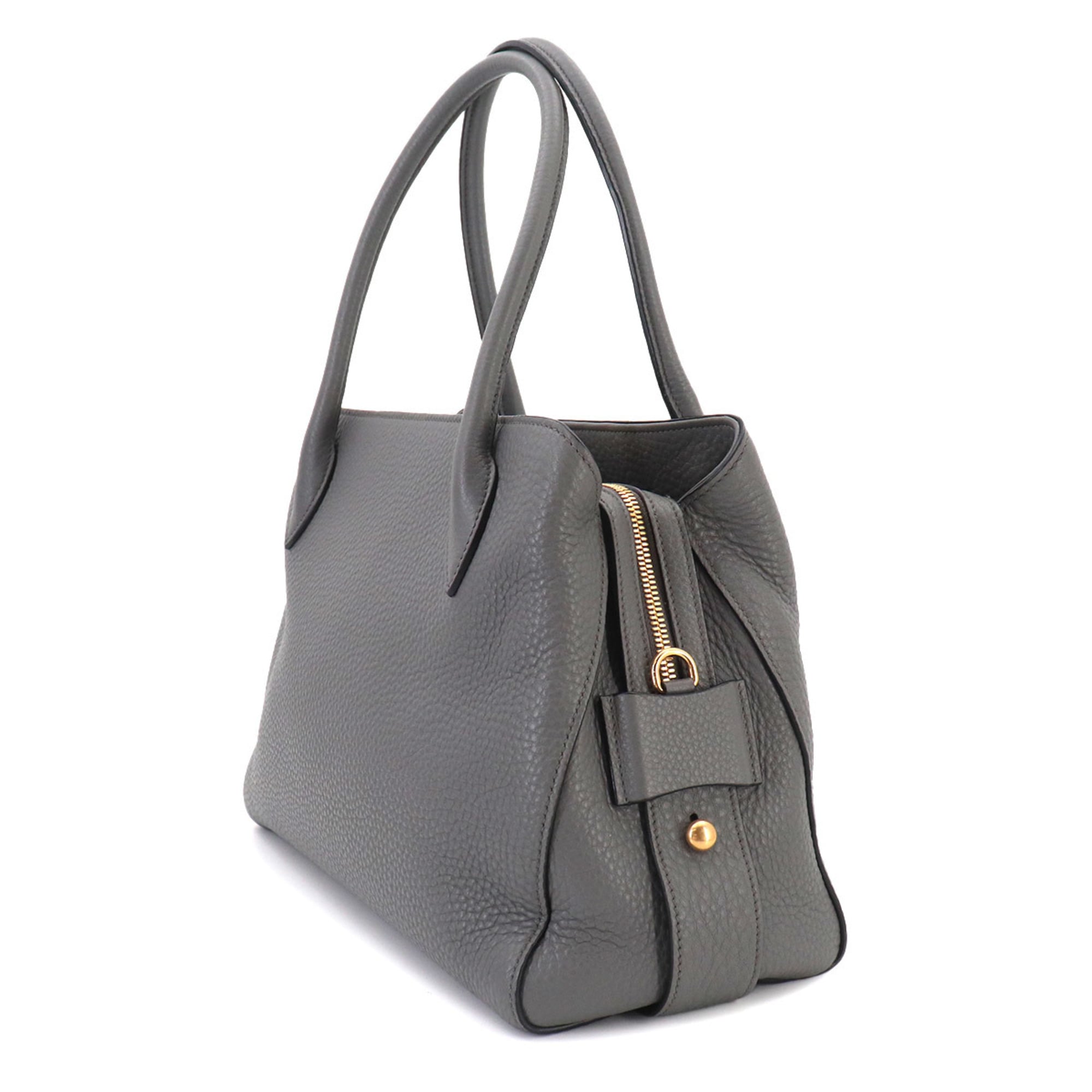 Prada 2-way Hand/Shoulder Handbag, Leather, Gray, 1BA127, Gold Hardware — Like New
