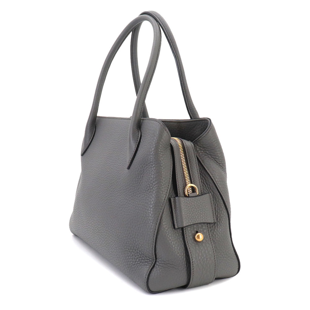 Prada 2-way Hand/Shoulder Handbag, Leather, Gray, 1BA127, Gold Hardware — Like New