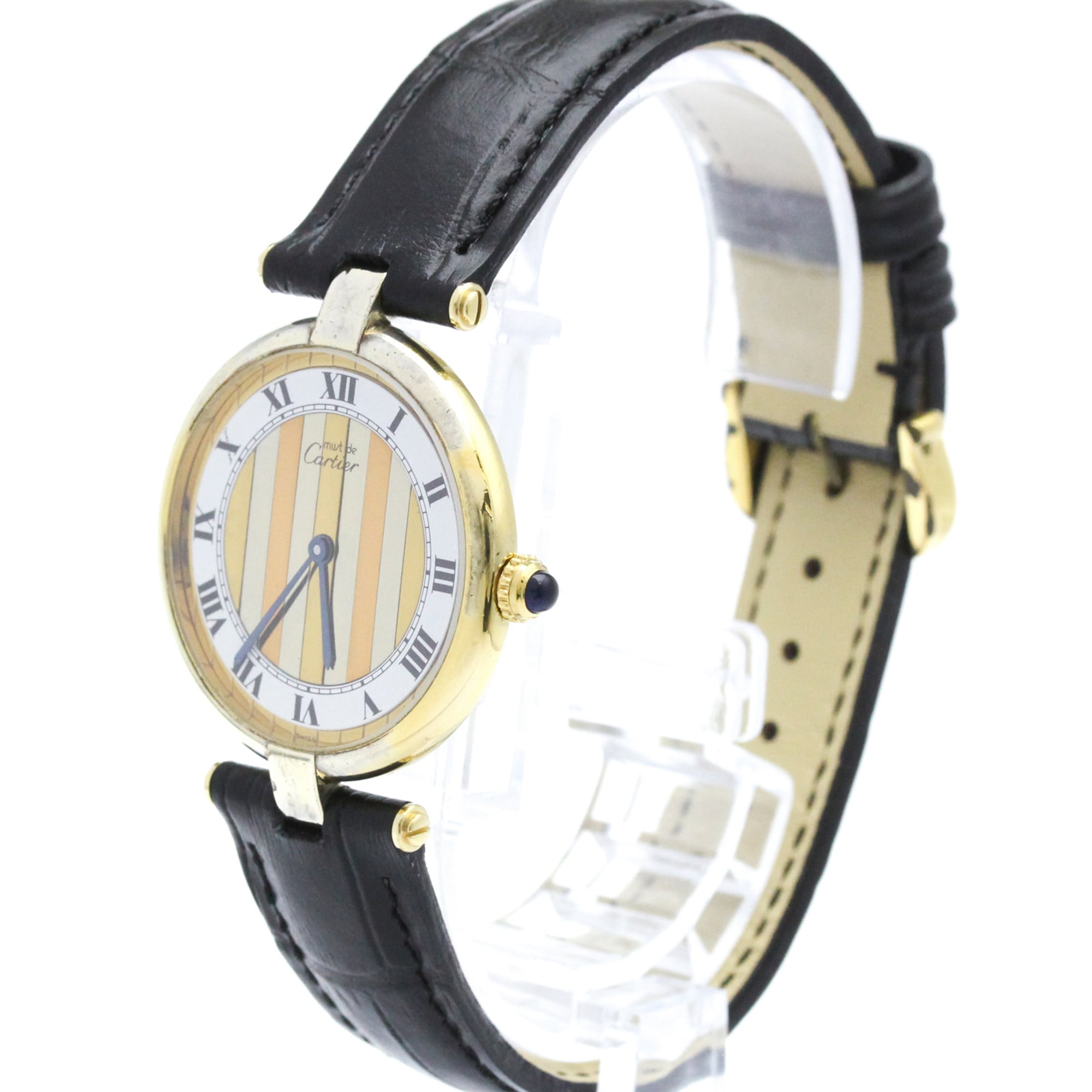 CARTIER Must Vendome Gold Plated Leather Quartz Unisex Watch 590003 — Good