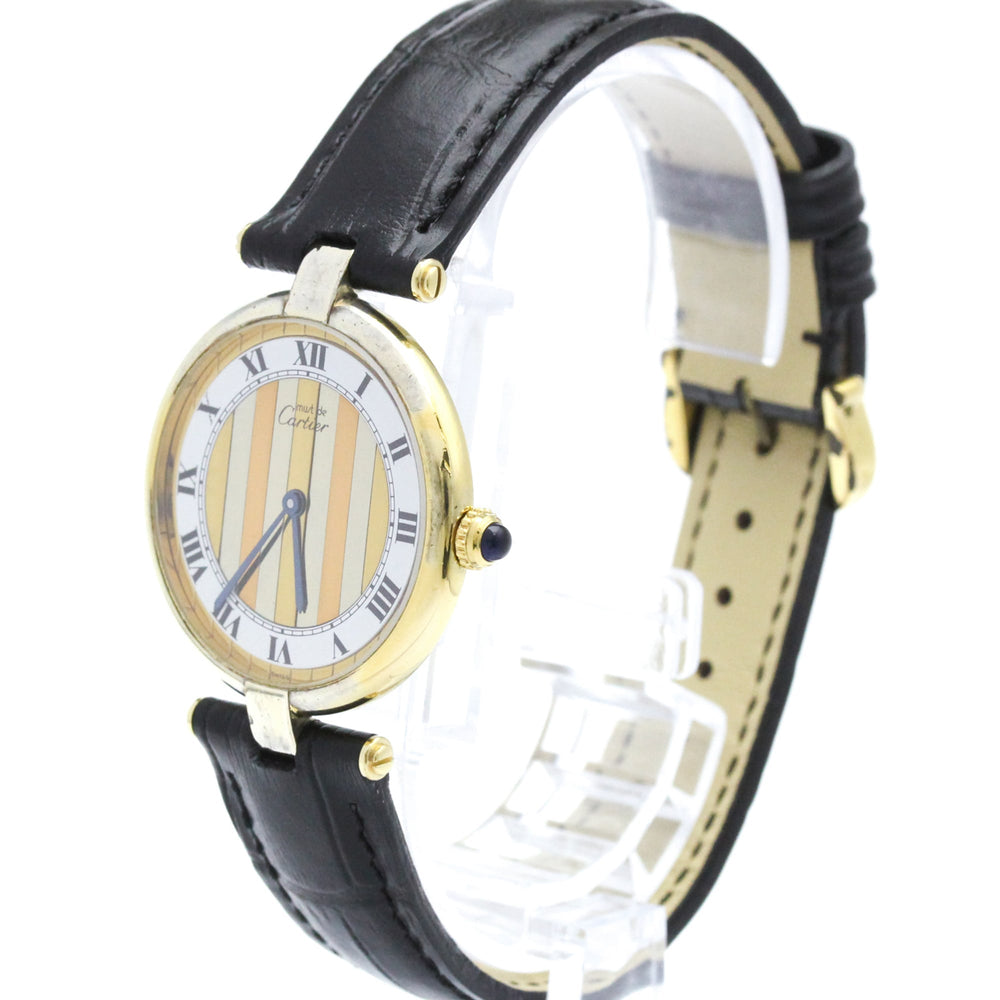 CARTIER Must Vendome Gold Plated Leather Quartz Unisex Watch 590003 — Good