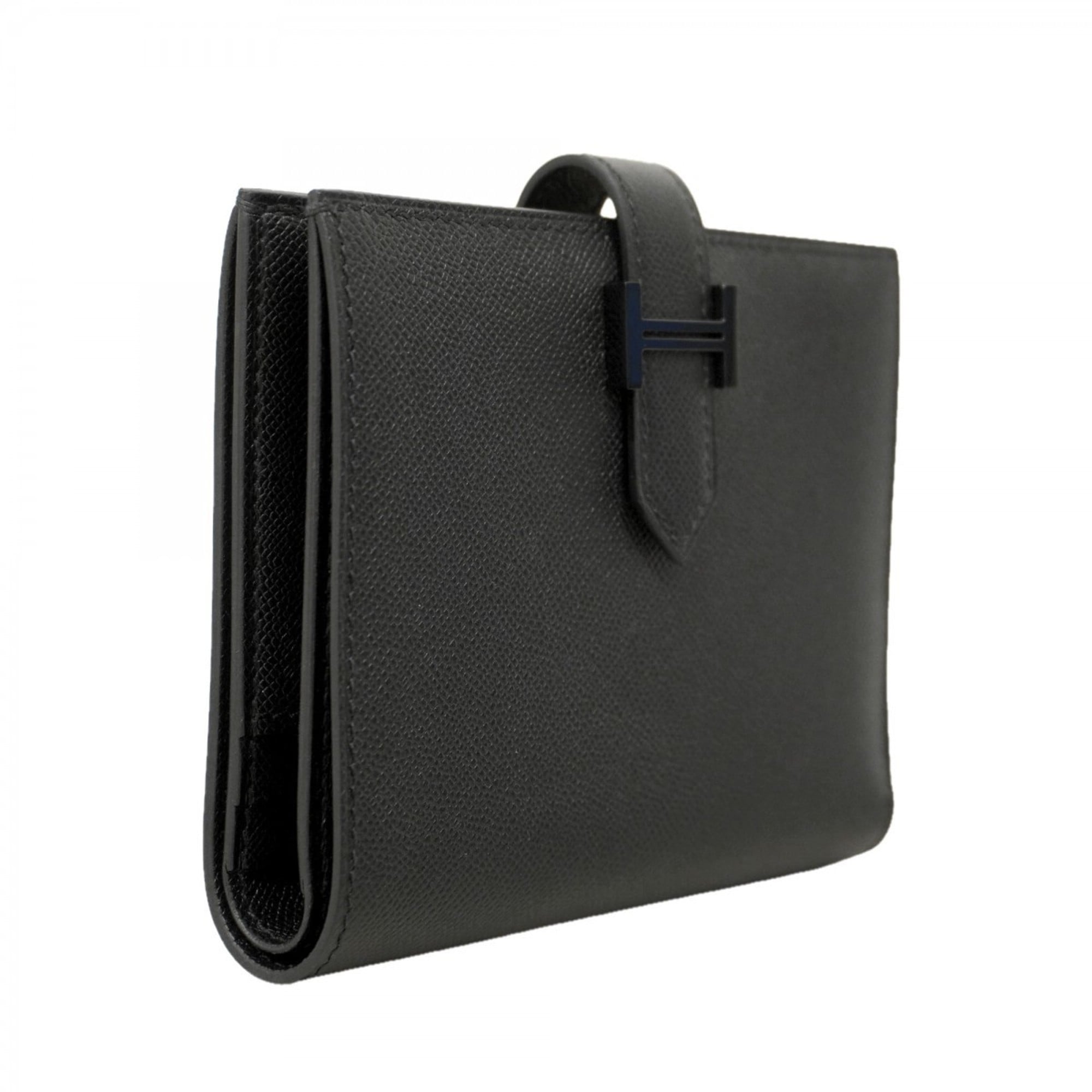 Hermes Hermès Bearn Compact Wallet, Monochrome, So Black, Veau Madame, W Stamp, Men's and Women's
