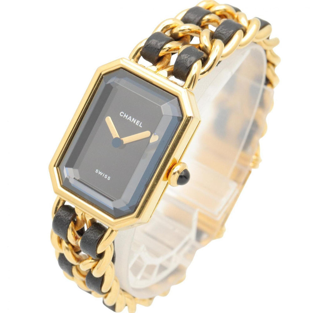 Chanel CHANEL Première M Wristwatch, Gold Plated (GP), Leather Strap, Women's, Black, H0001 — Very Good