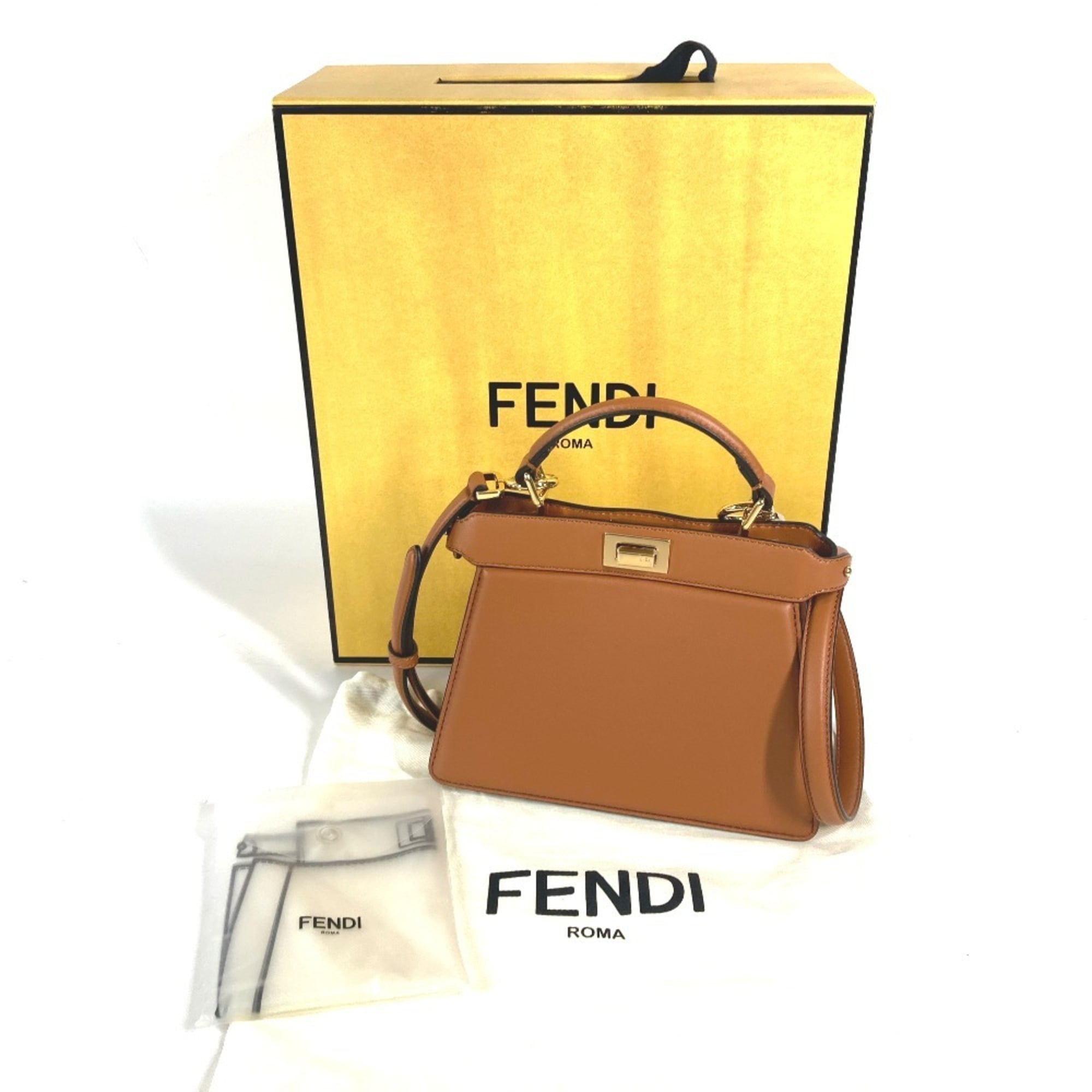 FENDI 8BN335 Peekaboo ISeeU Petite Bag Handbag Shoulder Leather Women's Brown E-240717-2 — New - Store Return