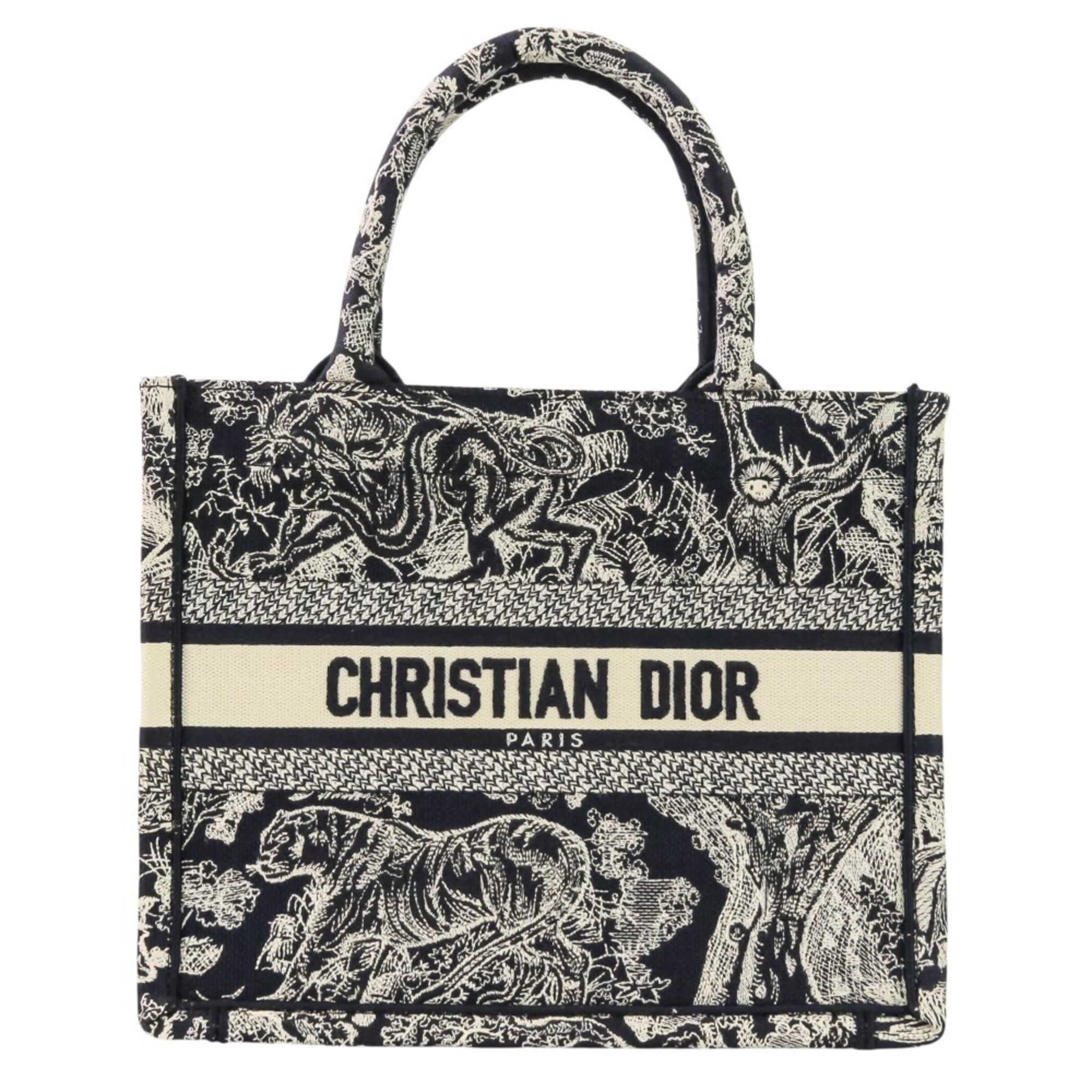 Christian Dior Toile de Jouy Book Tote Canvas Embroidered Handbag Small 50-MA-1221 Navy Women's — Like New