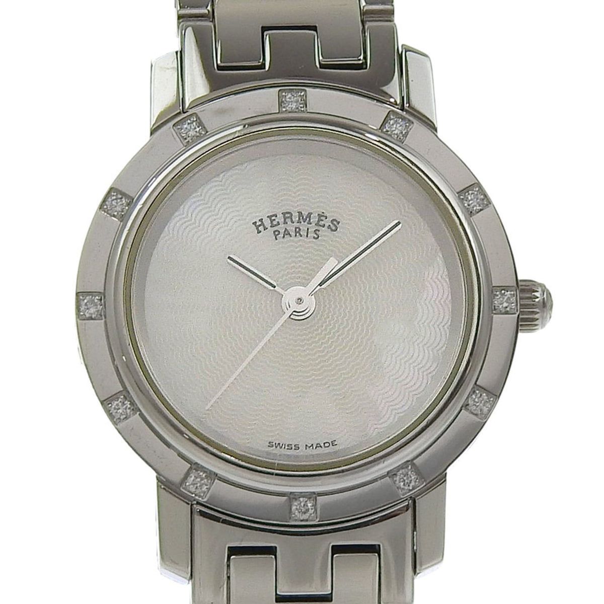 Hermès Clipper Nacre Women's Watch, 12 Diamonds, CL4.230, Stainless Steel, Quartz Movement, Analog Display, White Shell Dial — Very Good