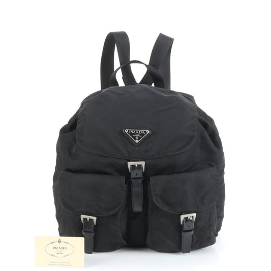 Prada Tessuto Nylon Triangle Logo Leather Backpack B2811F Women's