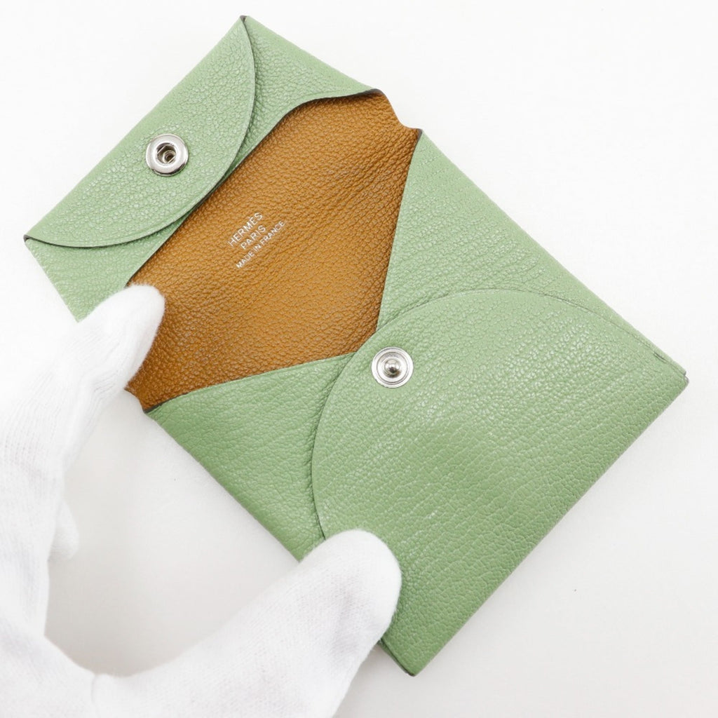 Hermes Bastia Coin Case Chevre Made in France 2023 Green B Snap Button Women's