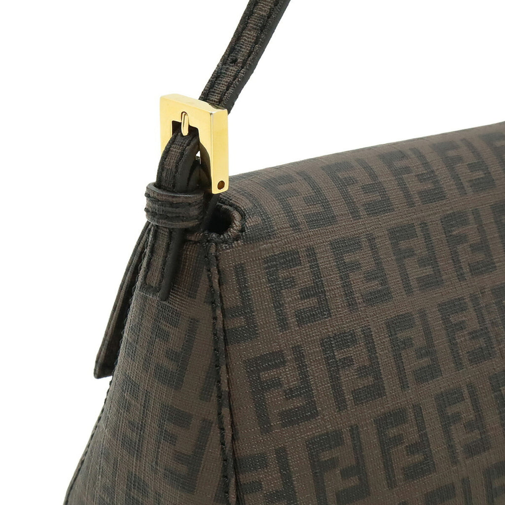 FENDI Zucchino Zucca pattern Mamma Bucket handbag PVC dark brown black 8BR180