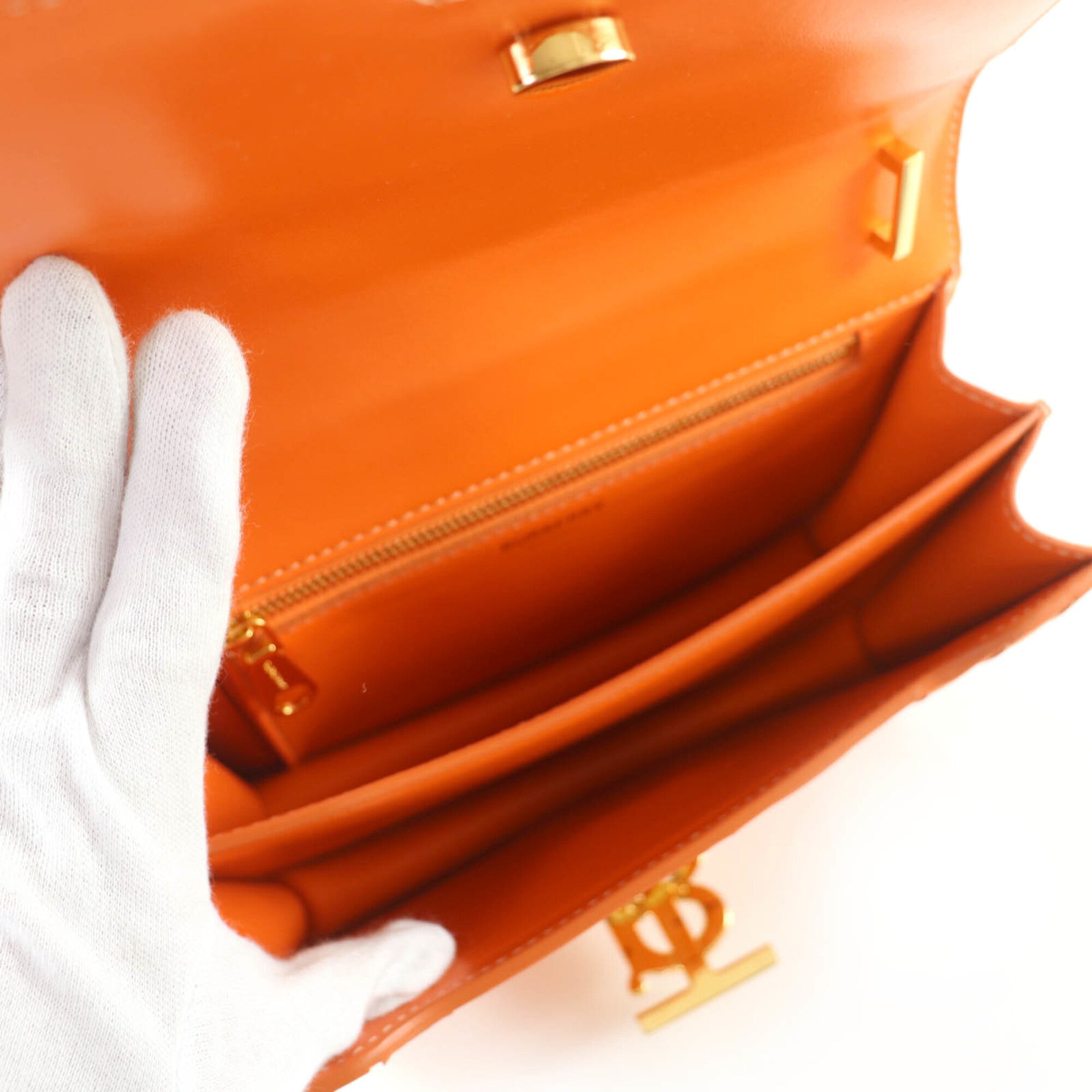 BURBERRY Burberry TB hardware 2-way leather clutch bag/shoulder bag, orange, with dust made in Italy, women's — Like New