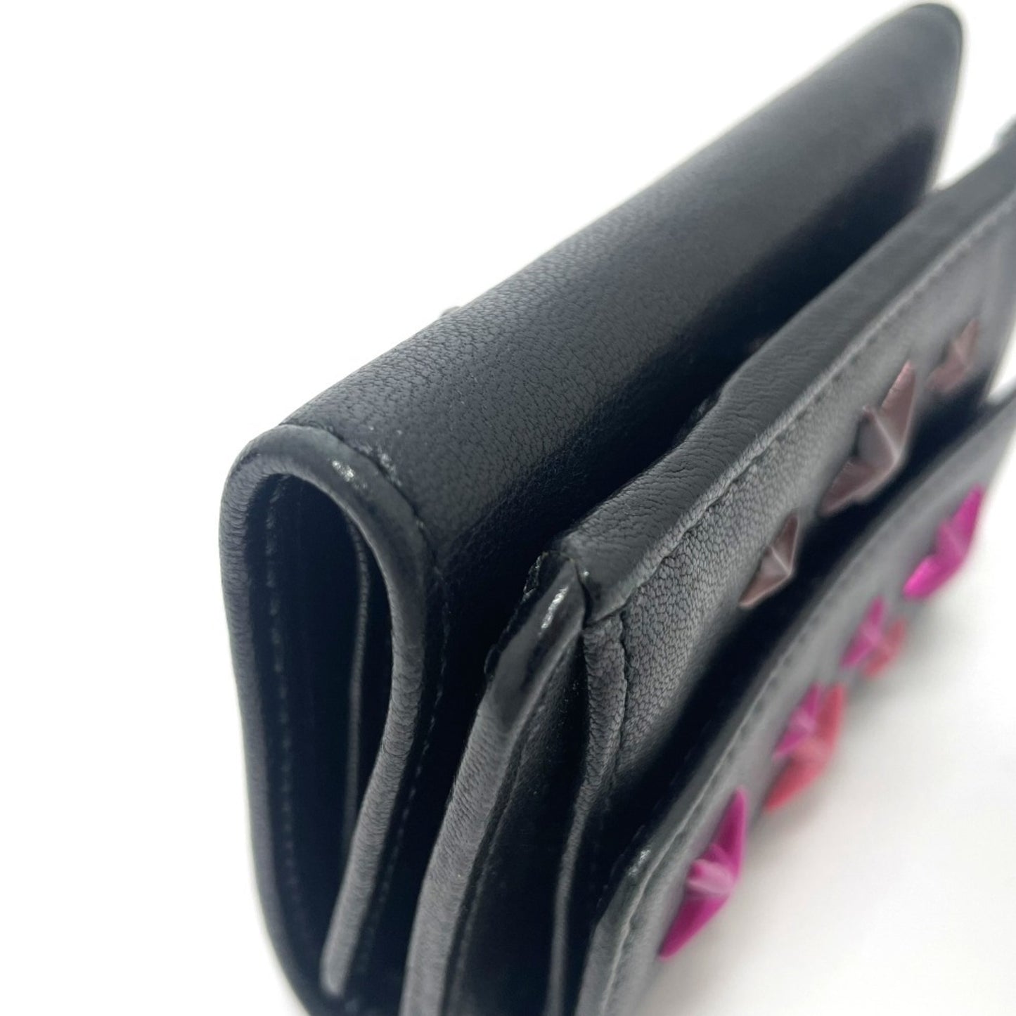 JIMMY CHOO Star Stud Wallet, Compact Mini Tri-fold Leather Women's, Black