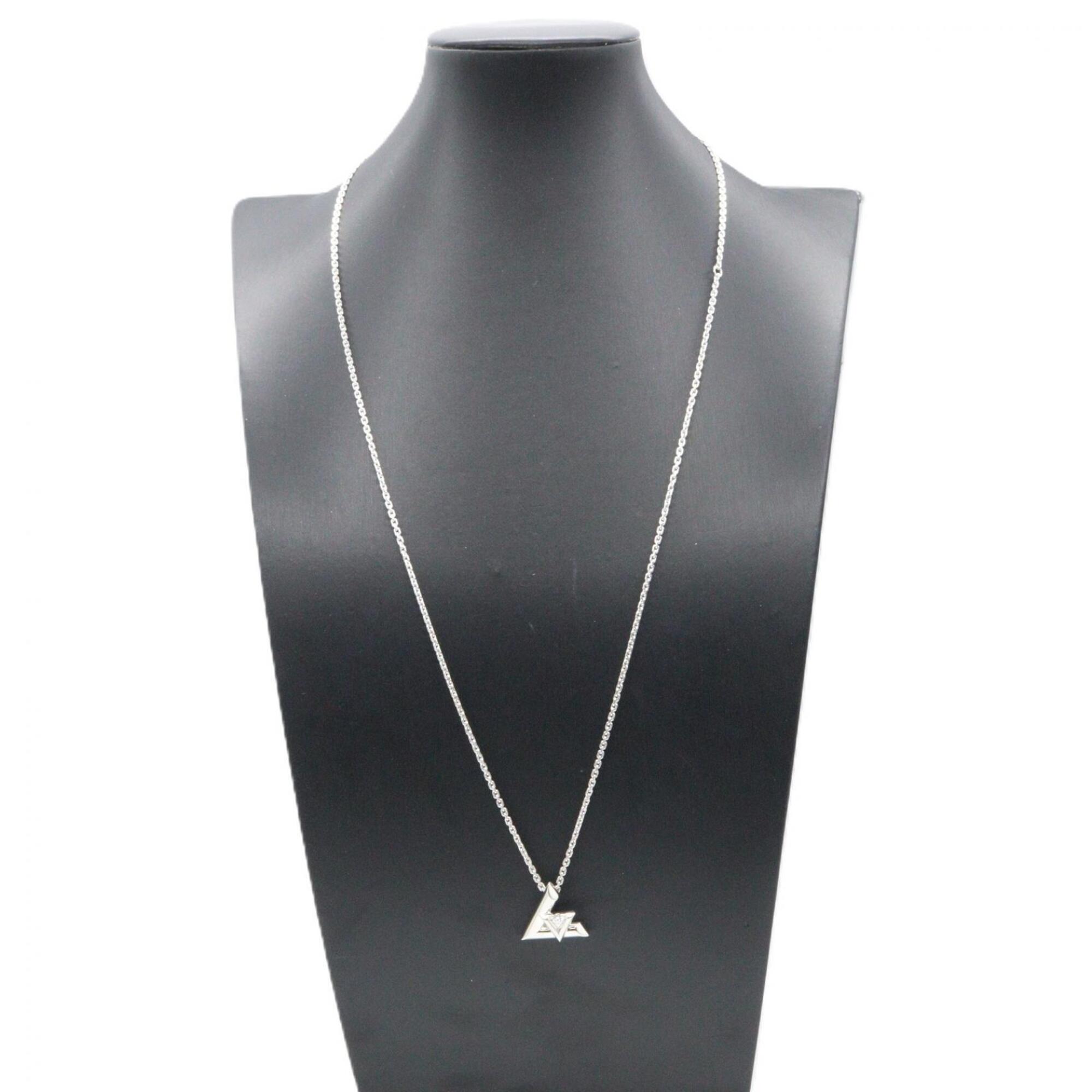 Louis Vuitton Pendant Volte 1 GM Diamond Necklace, 18K White Gold (18KWG), Diamond, Men's/Women's, Silver/Clear Tone — Like New