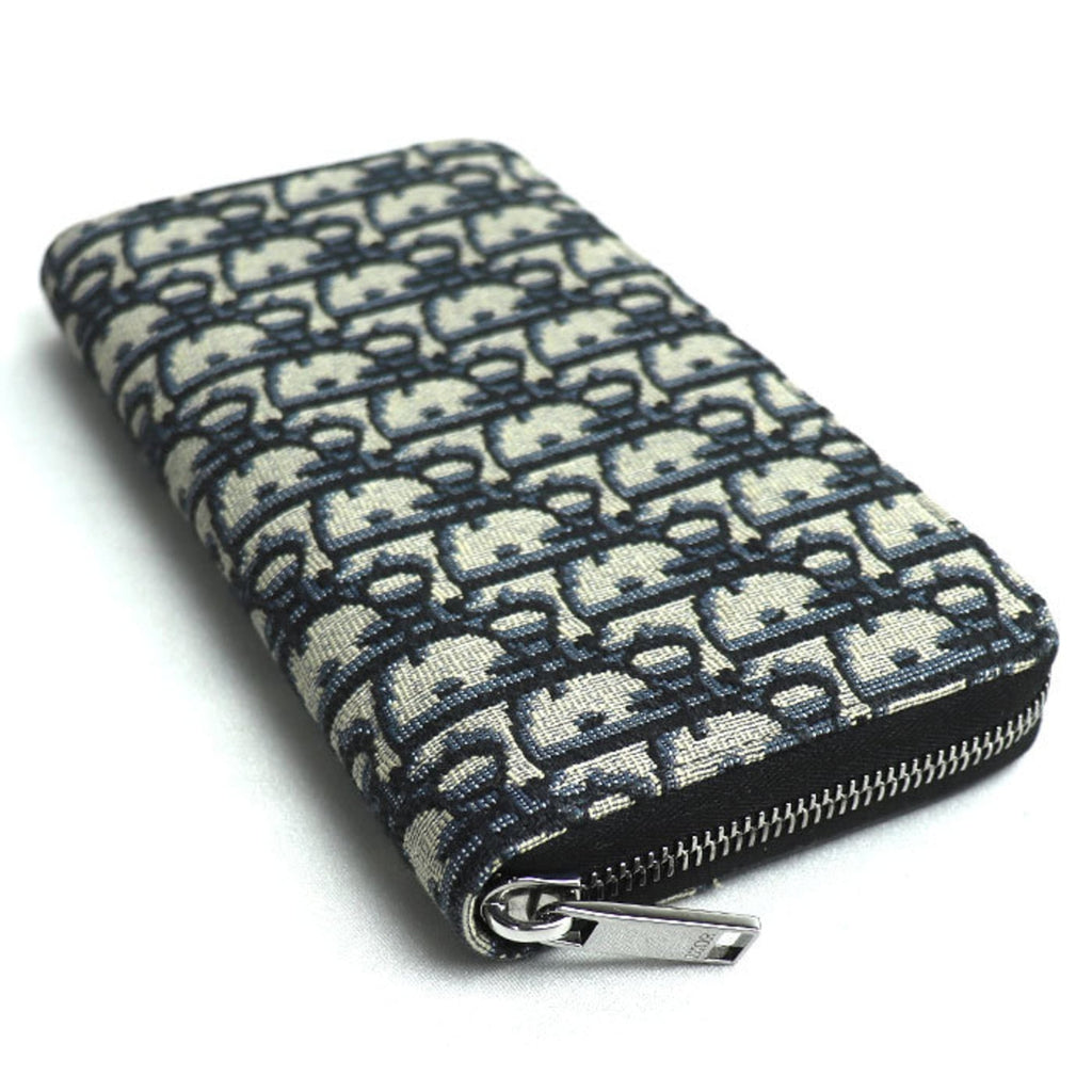 Christian Dior Pre-owned Dior Oblique Jacquard Long Zip Wallet, Navy, 2ADBC315YKS_H05E, Women's