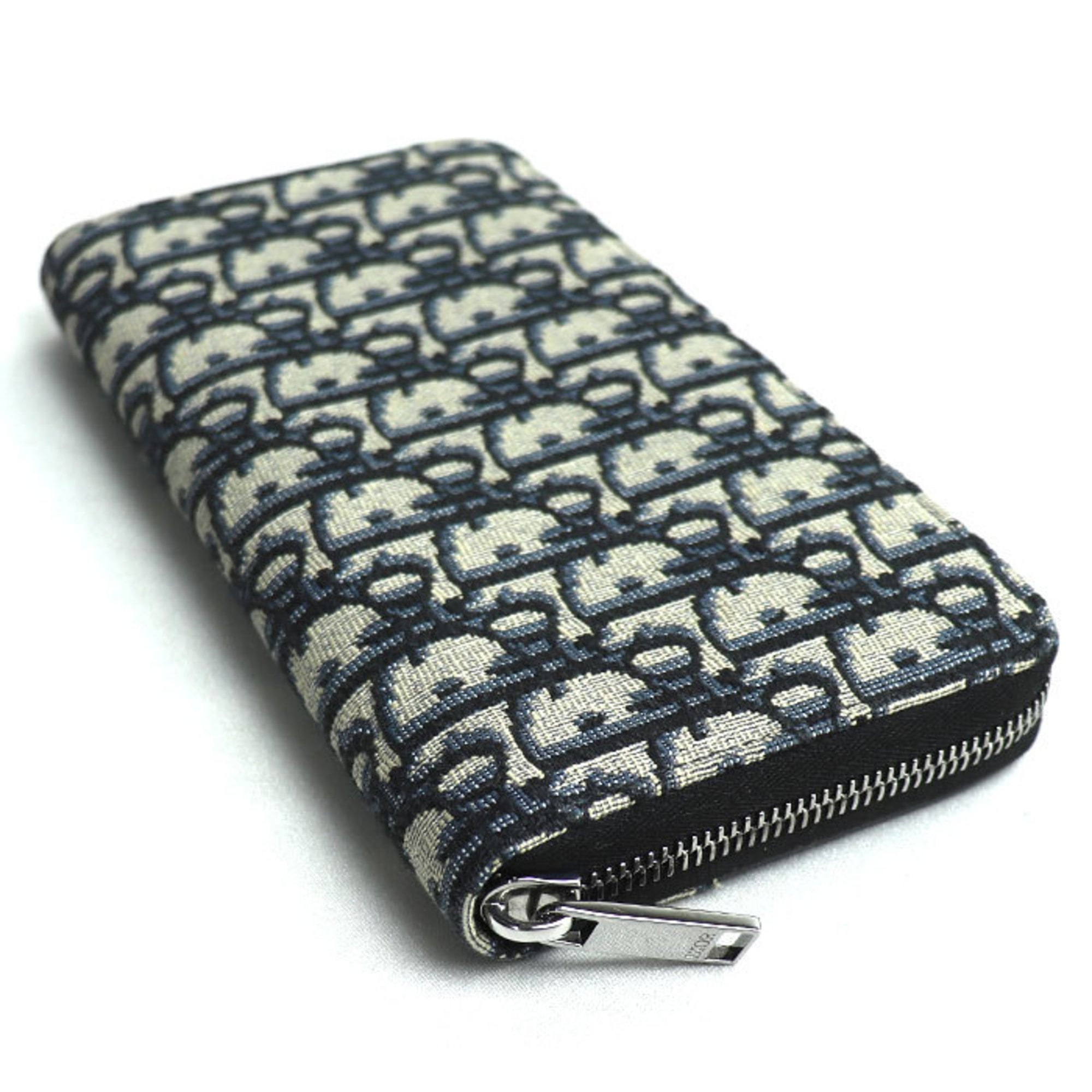 Christian Dior Pre-owned Dior Oblique Jacquard Long Zip Wallet, Navy, 2ADBC315YKS_H05E, Women's