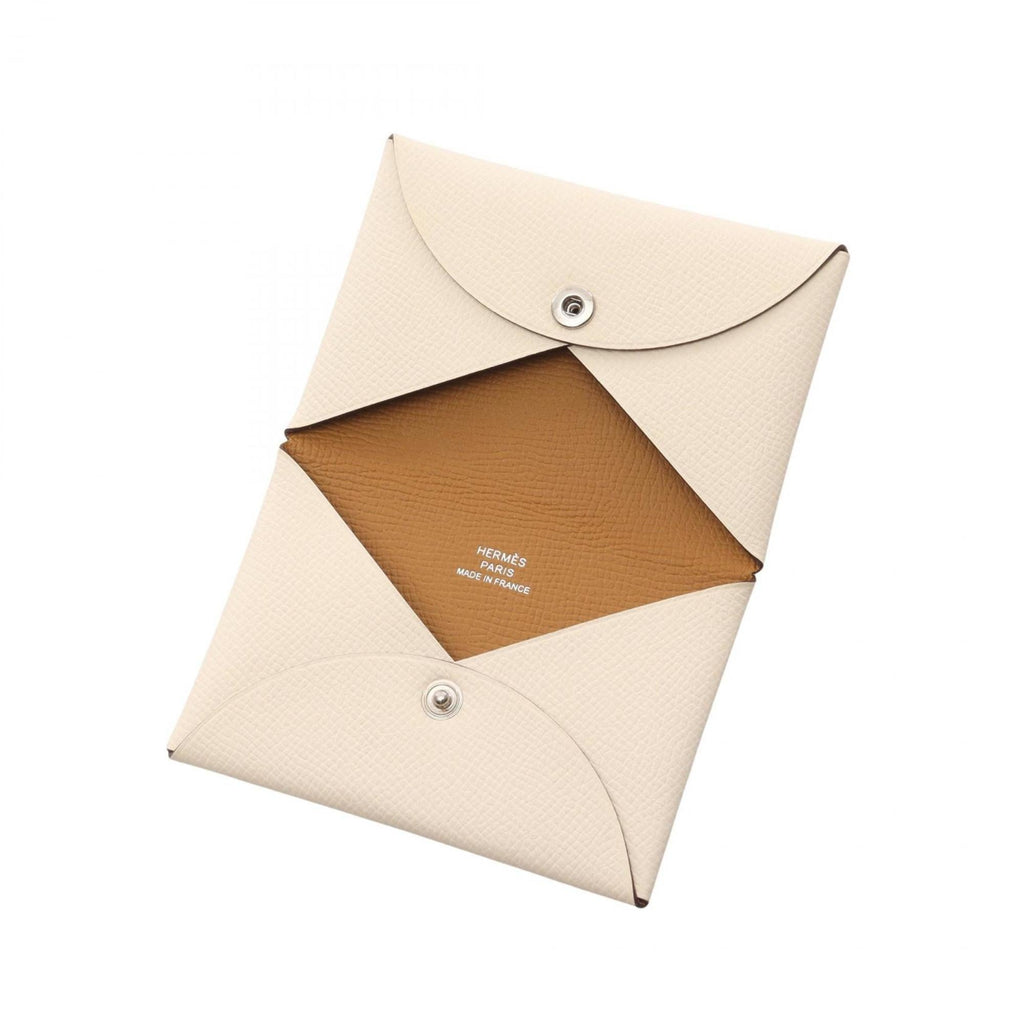 Hermes Hermès Calvi Verso Nata Sesame Wallet with Coin Purse, Epsom Leather, Women's, Ivory and Brown