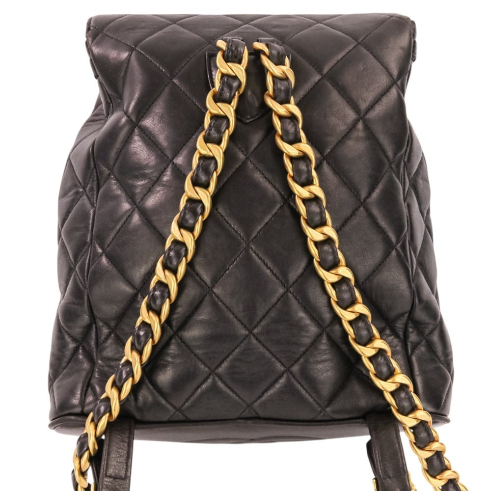 CHANEL Vintage Matelassé Lambskin Chain Shoulder Turnlock Backpack Rucksack Black Women's — Like New