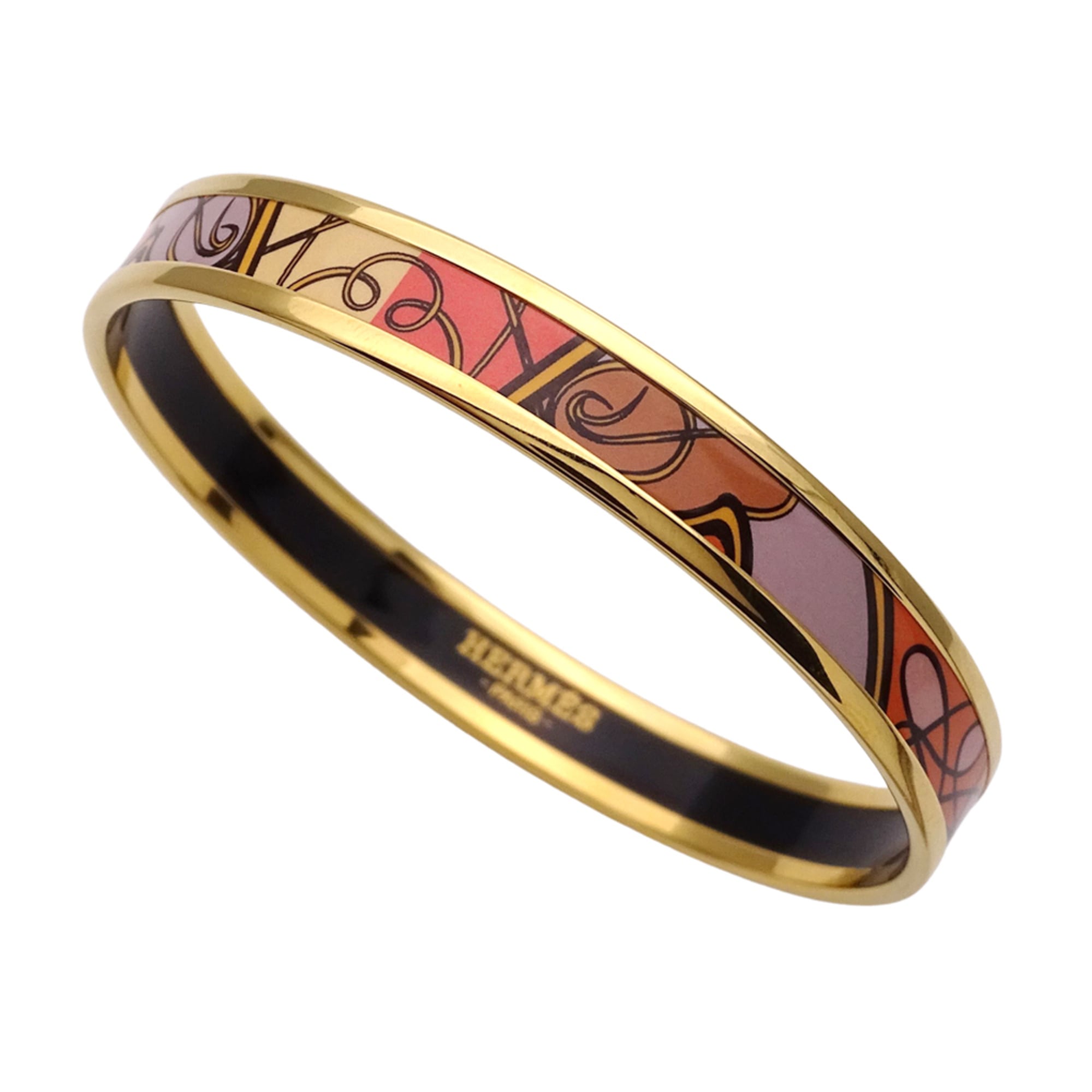 Hermes Hermès enamel PM bangle for women, gold and multicolored coral