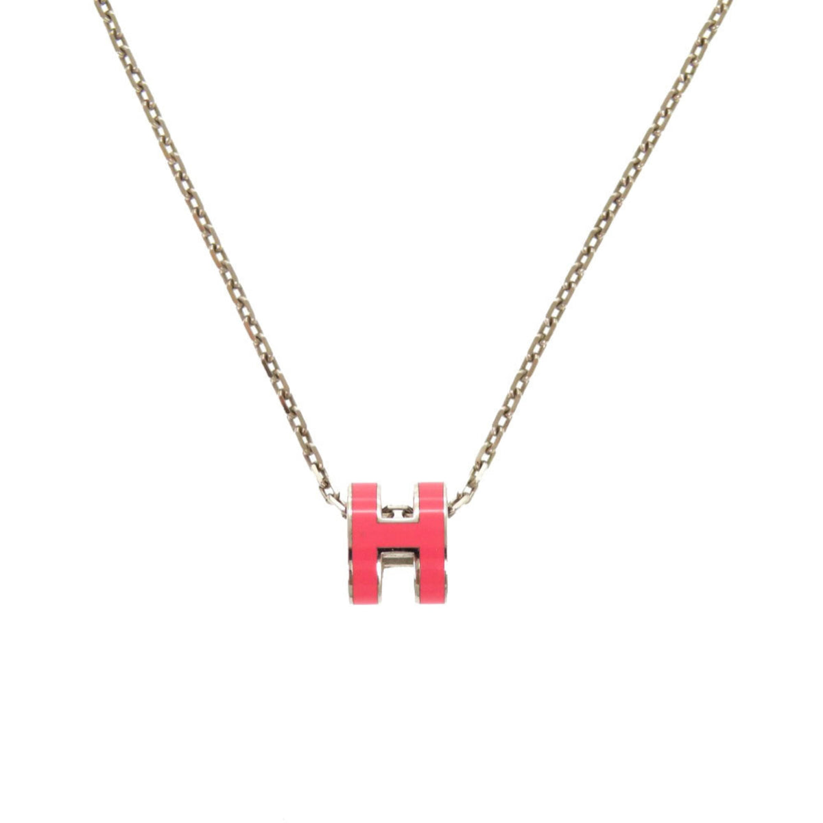 Like new Hermes Pop H Mini Rose Tropic Silver Necklace 1537 HERMES — Like New