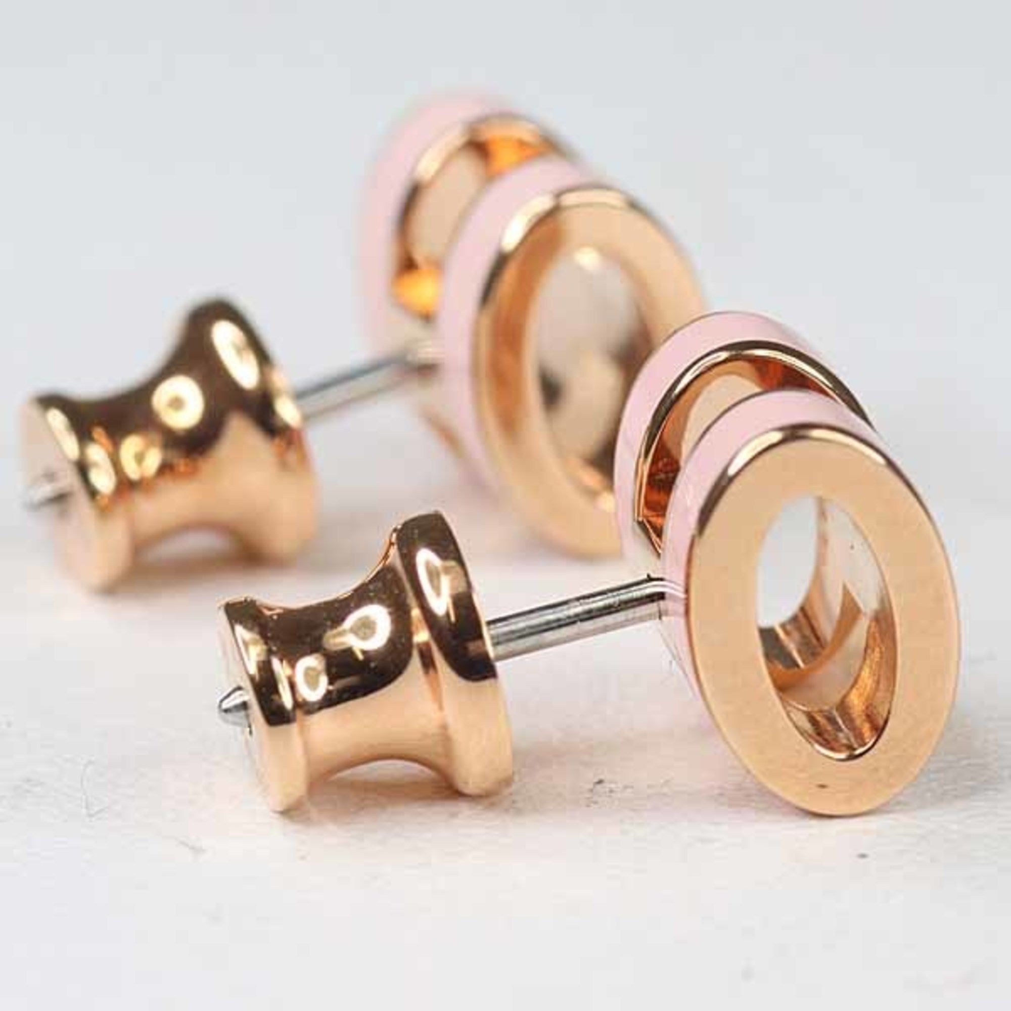 Hermes HERMES Earrings "Mini Pop H" Ash Lacquer Metal Rose Dragee Golden Unused — New - Store Return
