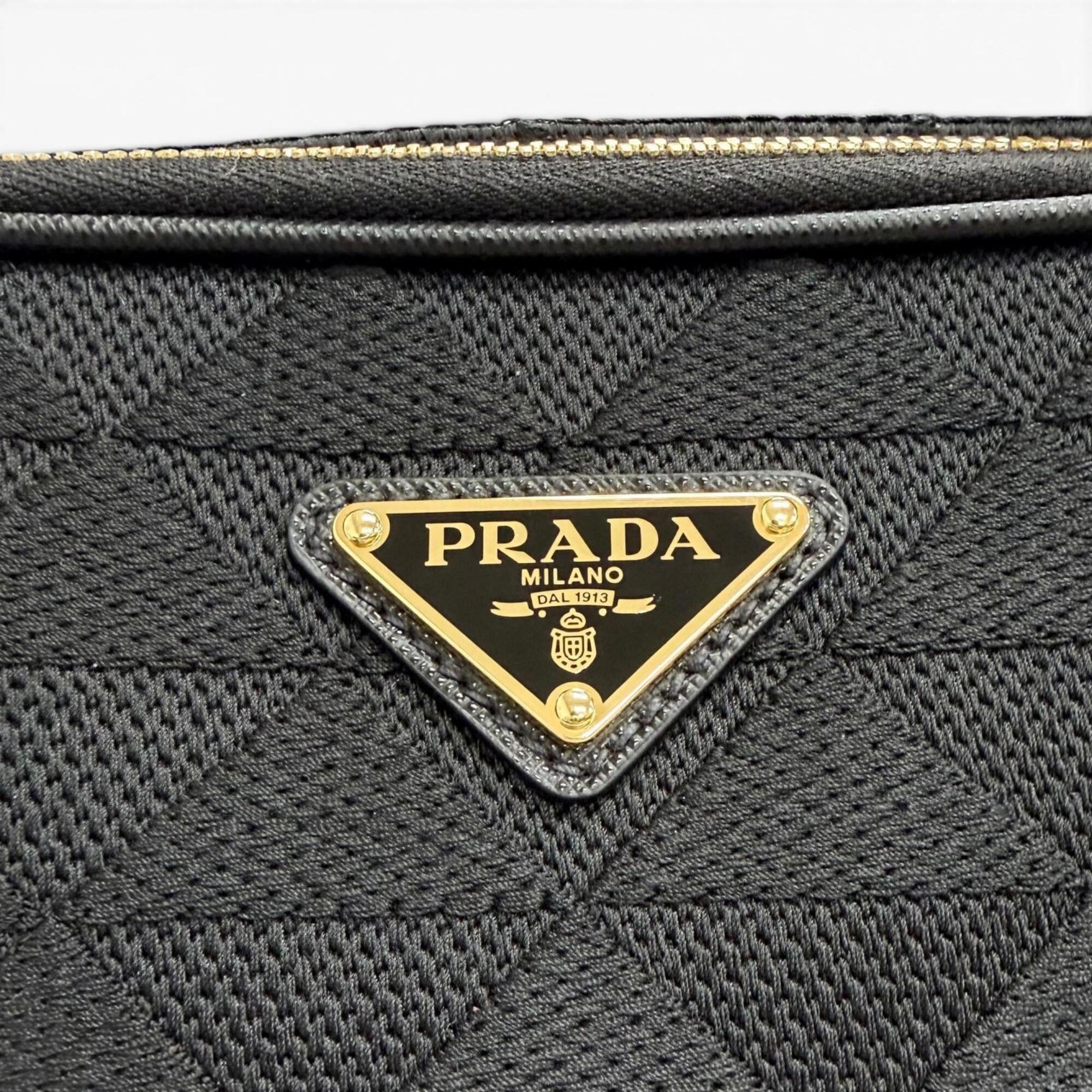 PRADA 2VH069 Brick Triangle Logo Jacquard Leather Shoulder Bag, Black with Gold Hardware, Made in Italy, Men's, Dust Bag — New - Store Return
