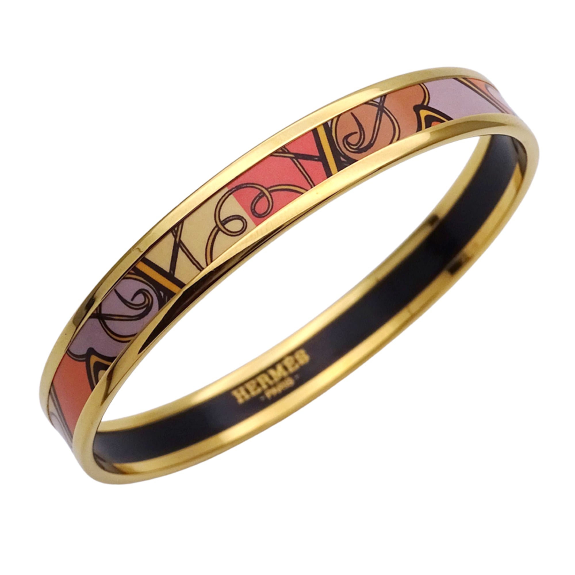 Hermes Hermès enamel PM bangle for women, gold and multicolored coral