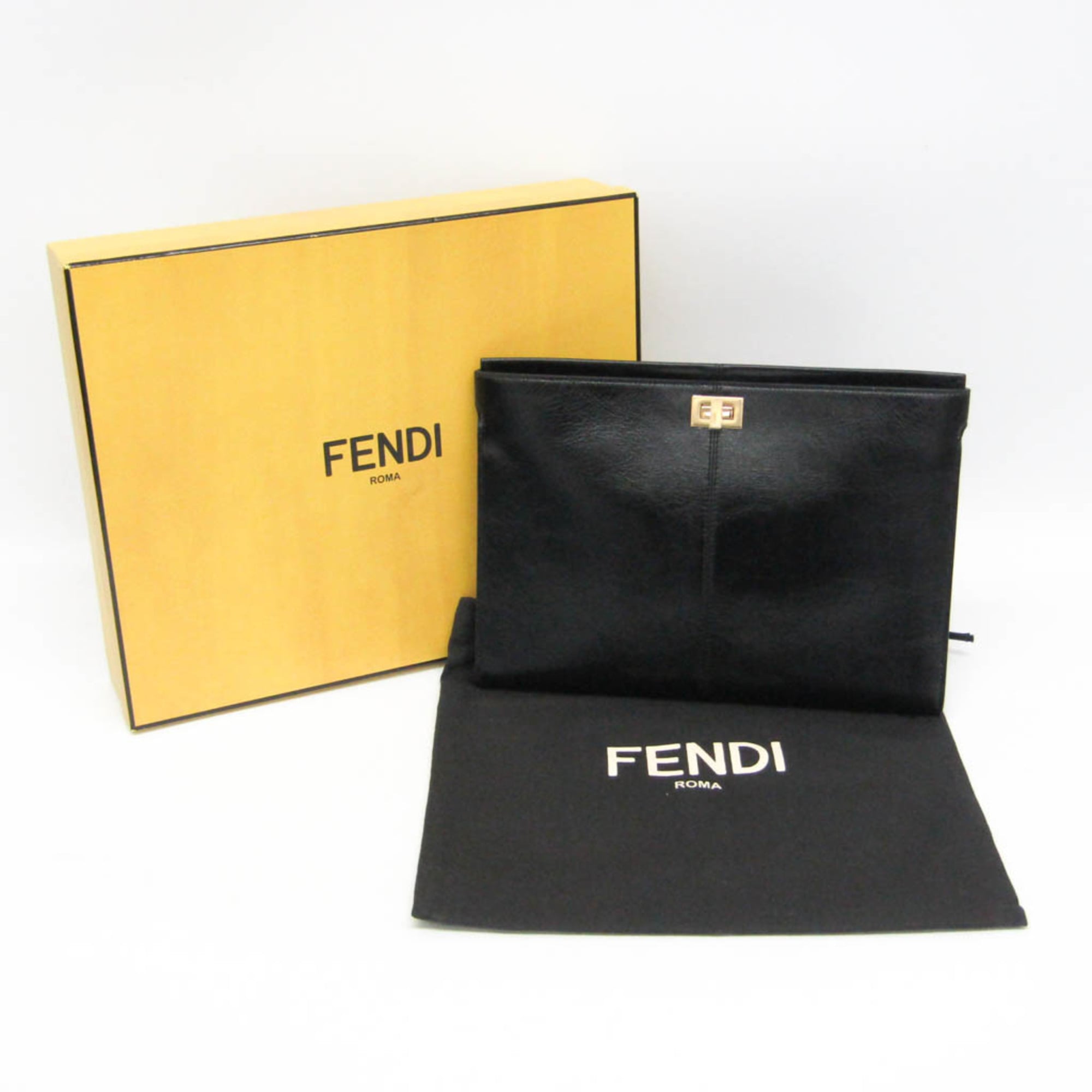 Fendi 8M0413 Women's Leather Clutch Bag Black