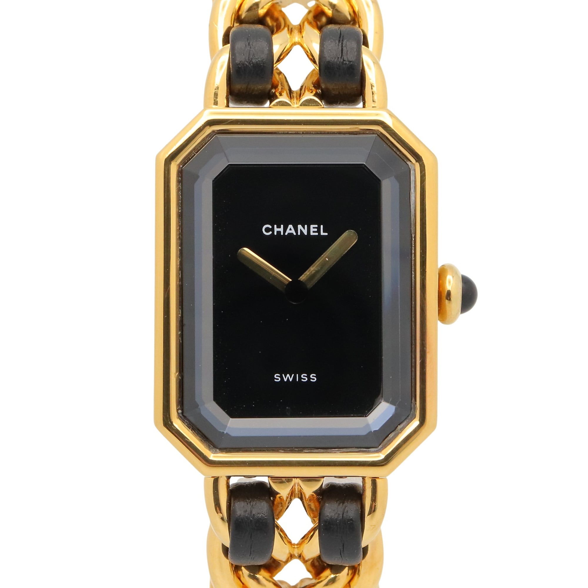 Chanel CHANEL Première M Watch, Gold Plated Leather, Women's, Black, H0001 — Very Good