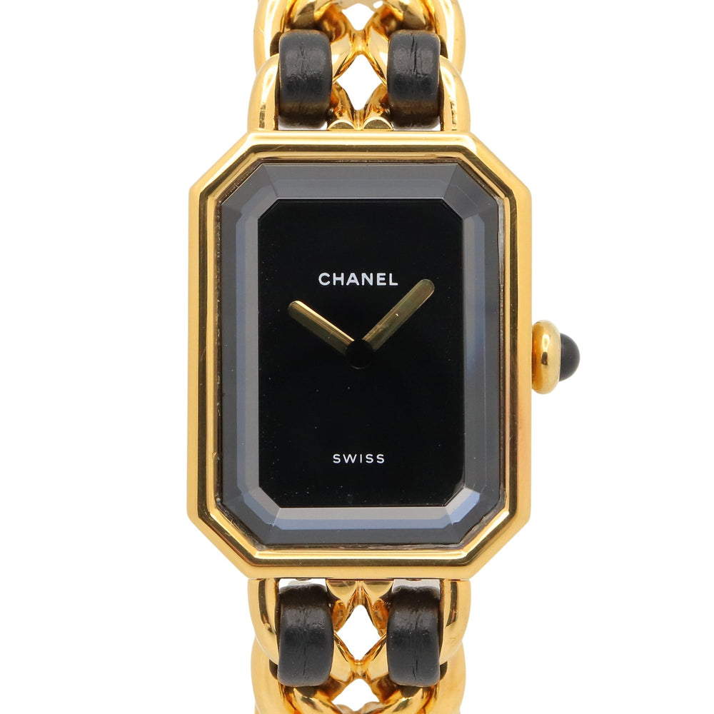 Chanel CHANEL Première M Watch, Gold Plated Leather, Women's, Black, H0001 — Very Good