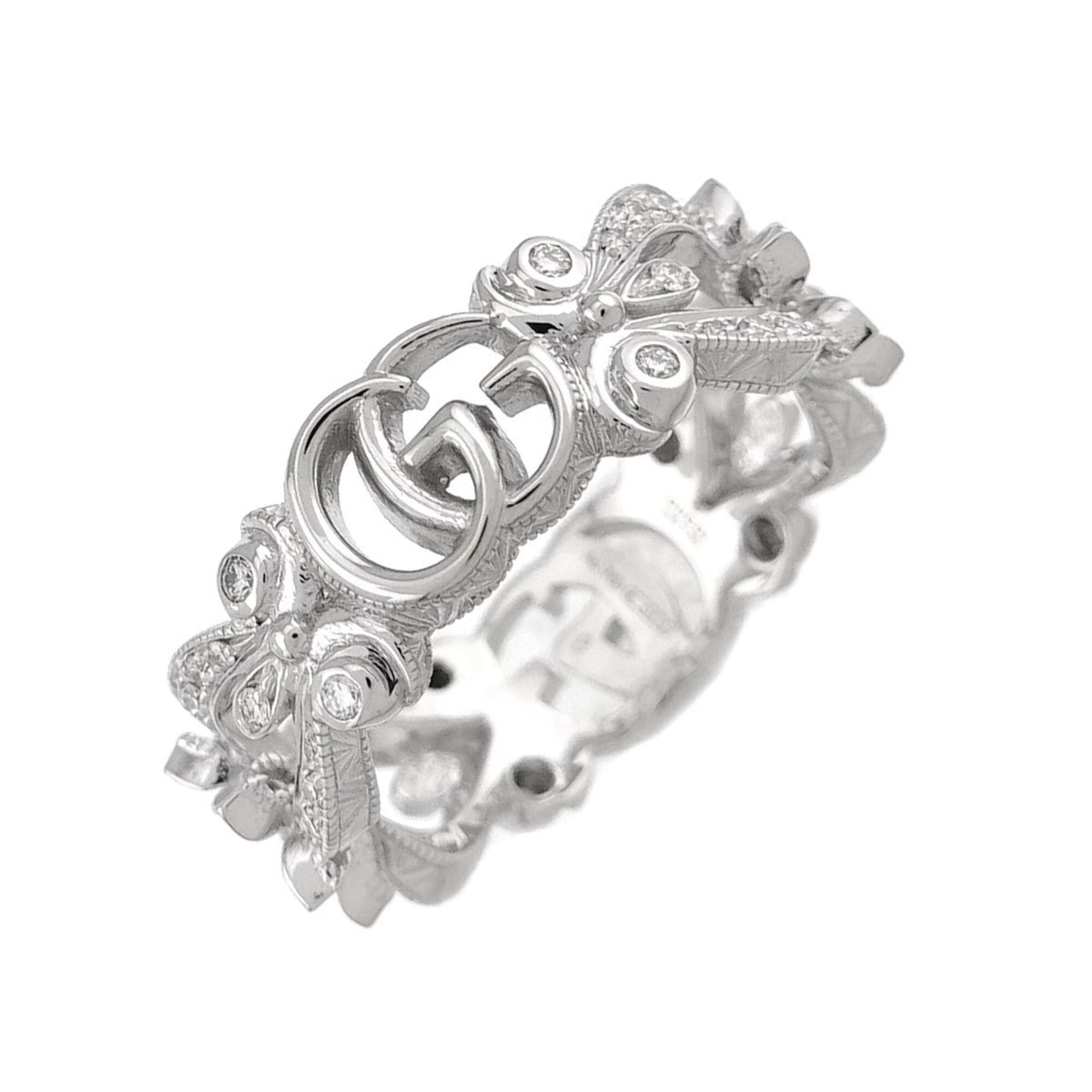 Gucci Flora #8 Ring with Diamonds, 18K White Gold (750) — Like New
