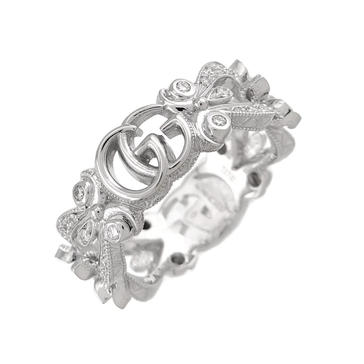 Gucci Flora #8 Ring with Diamonds, 18K White Gold (750) — Like New