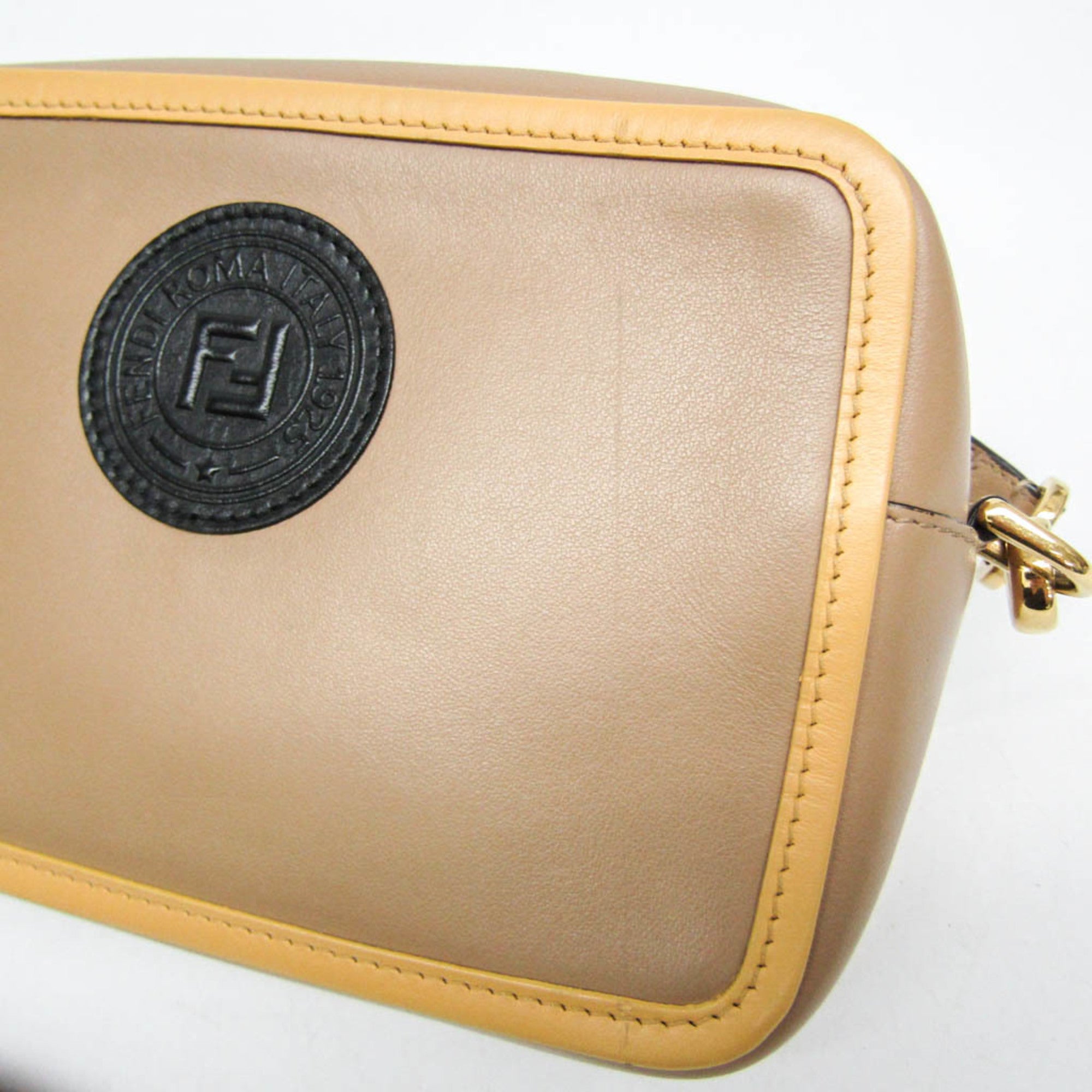 Fendi Pochette Cam 8BS019 Women's Leather Shoulder Bag Beige,Yellow