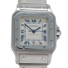 Cartier men's watch, Santos Galbee LM, date, quartz movement, stainless steel (SS), W20018D6, silver/ivory, polished — Good