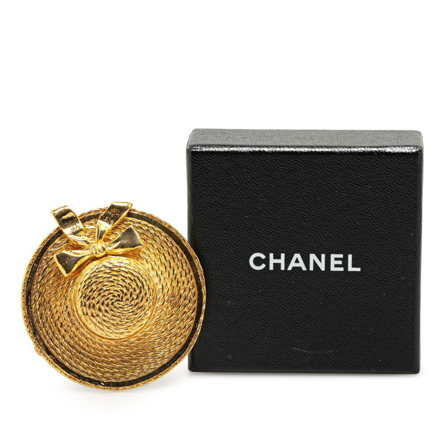 Chanel Straw Hat Ribbon Motif Brooch Gold Plated Women's CHANEL