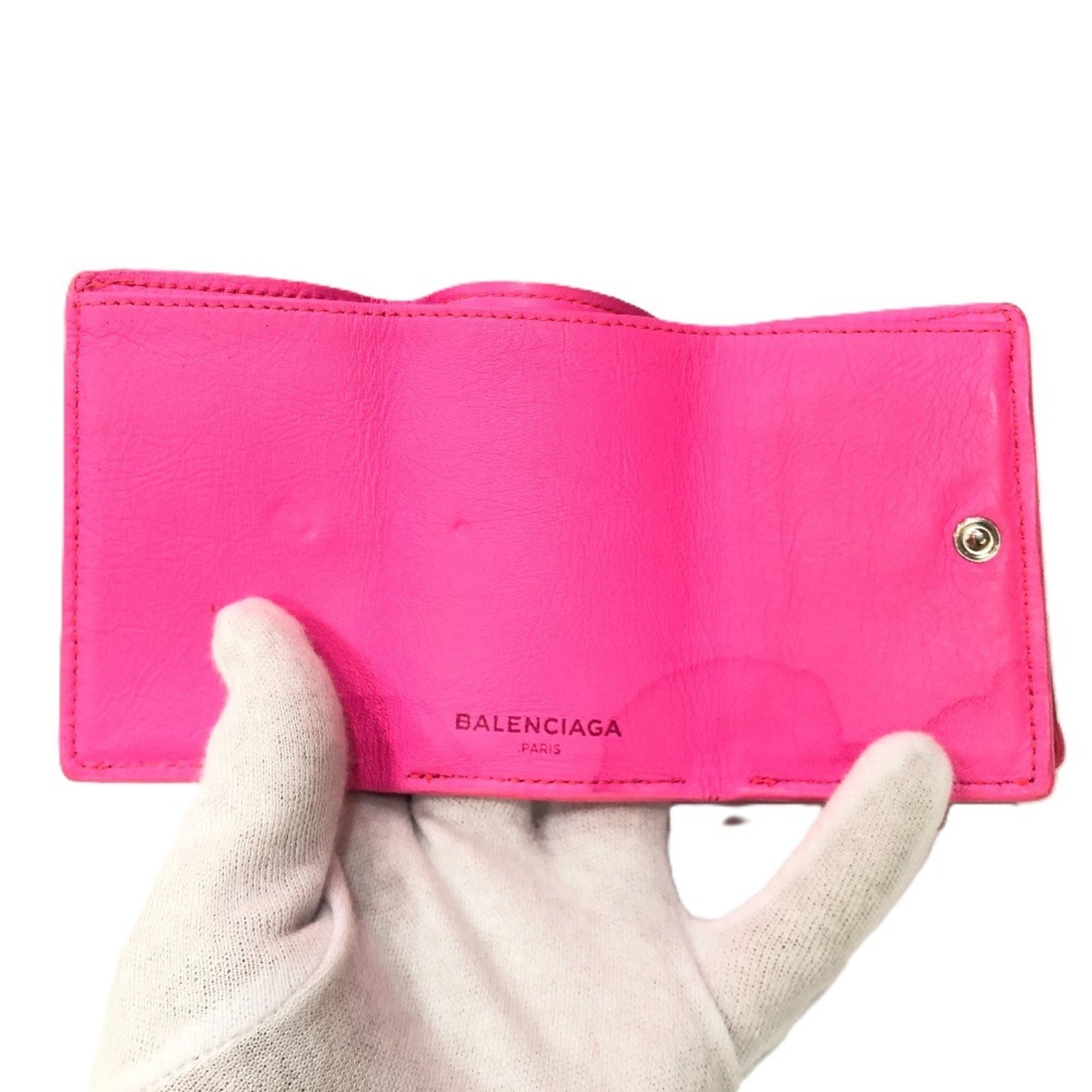 BALENCIAGA 203437 Classic Compact Wallet Tri-fold Leather Women's Pink