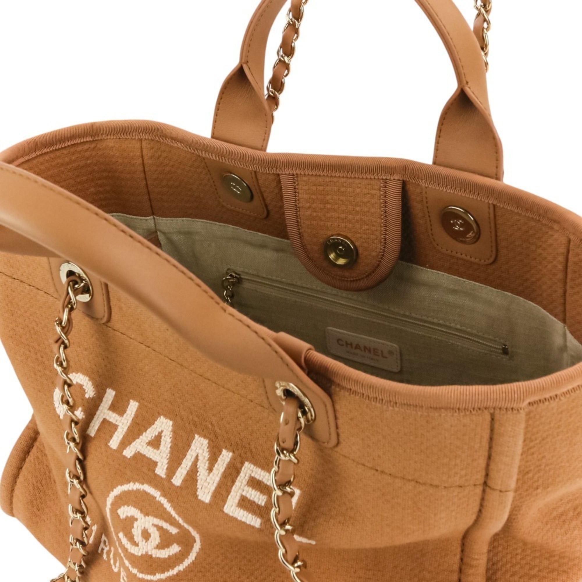 CHANEL Deauville MM Tote Bag, Chain Shoulder Handbag with Pouch, A67001 Pink Beige, Women's — Like New