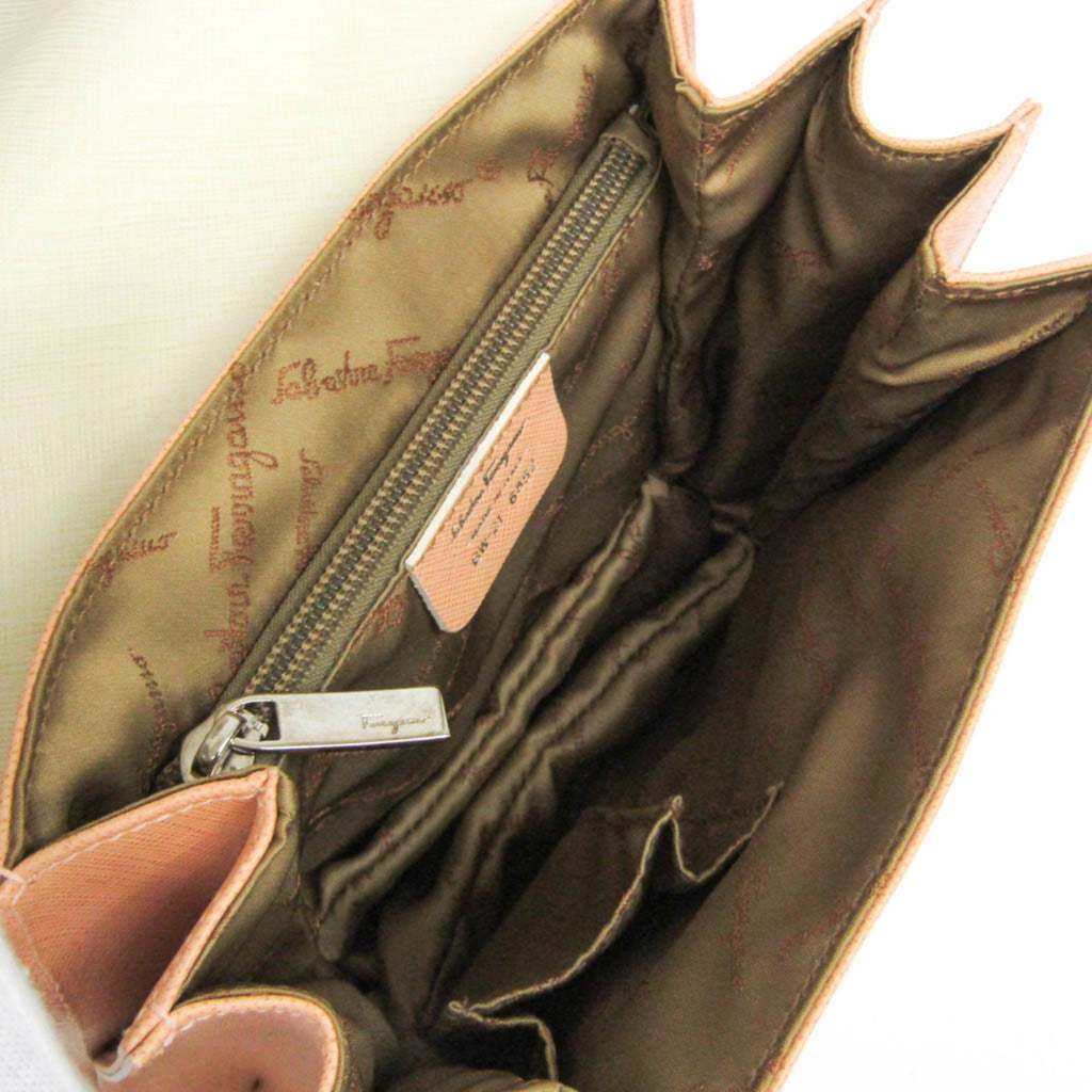 Salvatore Ferragamo Gancini Vara Ribbon Handle BW-21 6852 Women's Leather Handbag,Shoulder Bag Pale Orange