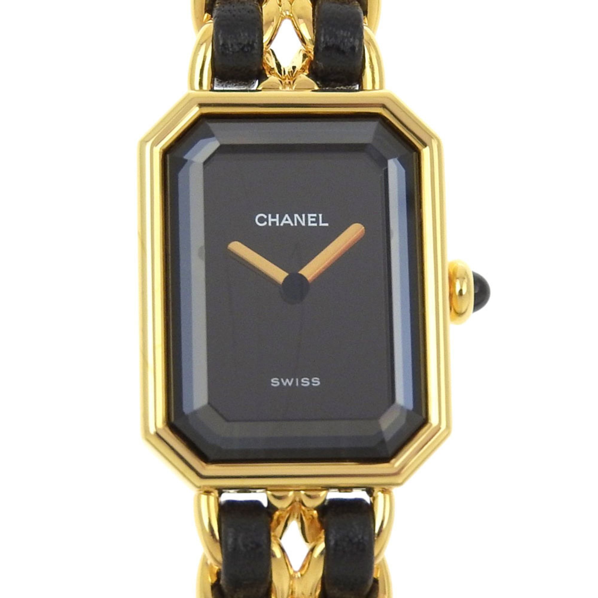 CHANEL Premiere S Watch H0001, Gold-Plated Leather Quartz Movement, Analog Display, Black Dial, Women's — Very Good