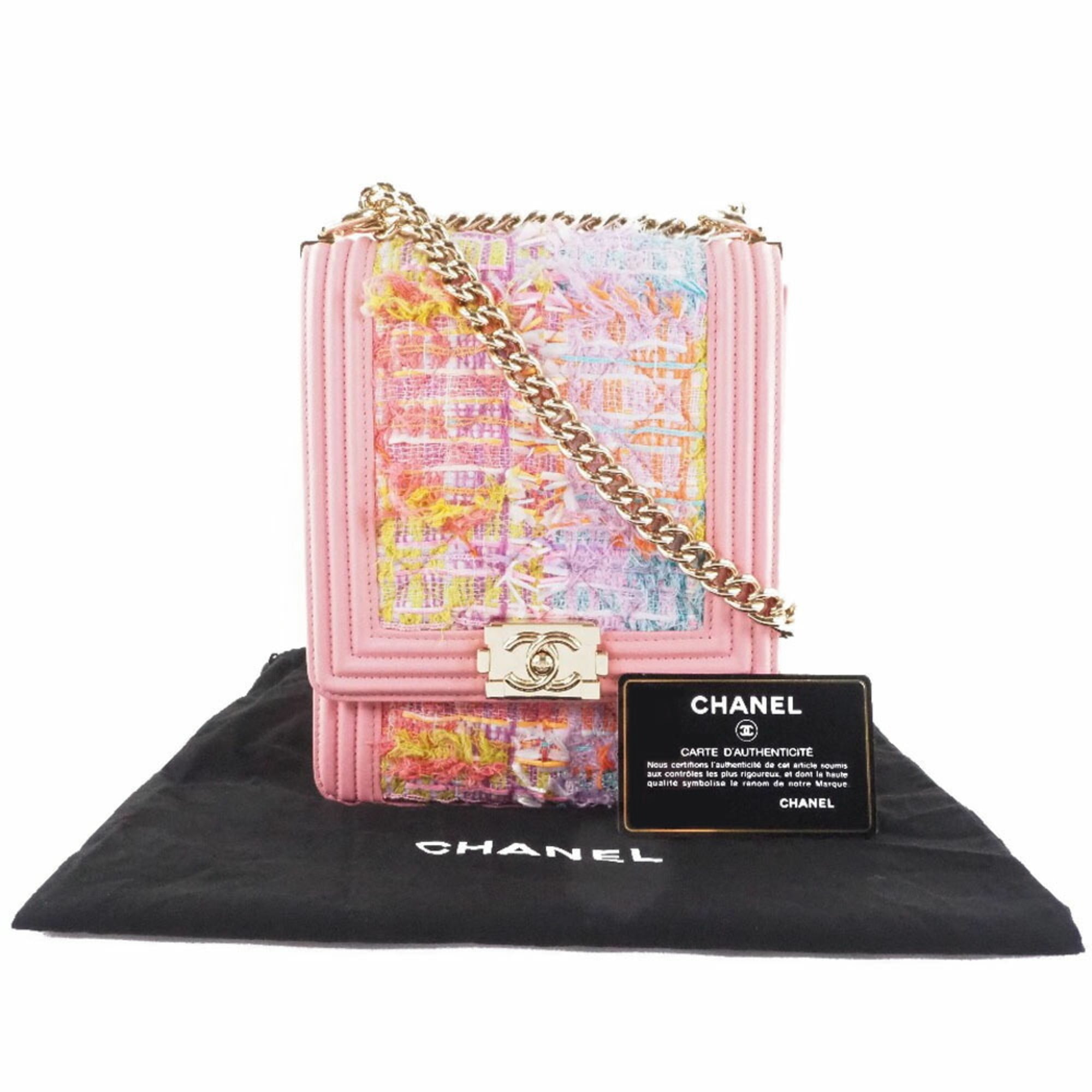 Chanel Chain Shoulder Boy Coco Mark AS0130 Tweed x Lambskin Pink Ladies Bag — Like New