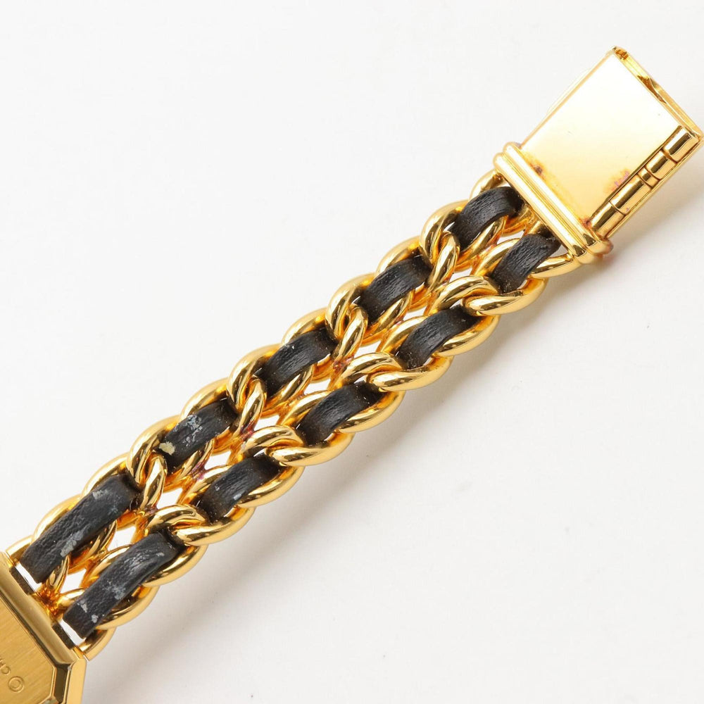 CHANEL Premiere M Watch, Gold-Plated, with Leather Strap, Black, Women's, H0001 — Very Good