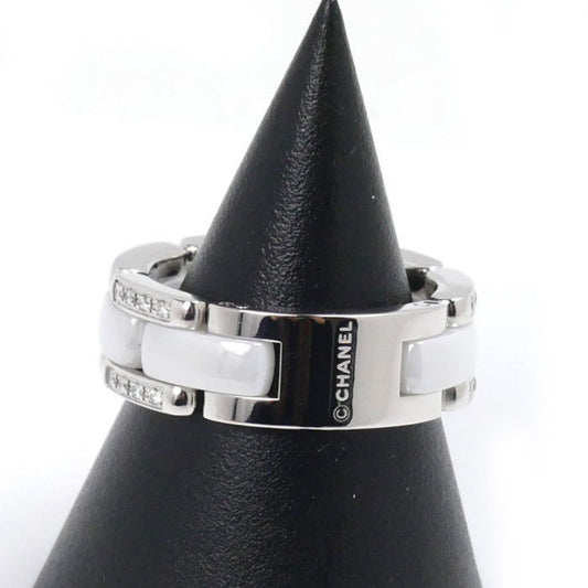 CHANEL K18WG White Gold Ceramic Ultra Collection Medium Ring J2643 Diamond Size 14.5 55 10.7g Women's