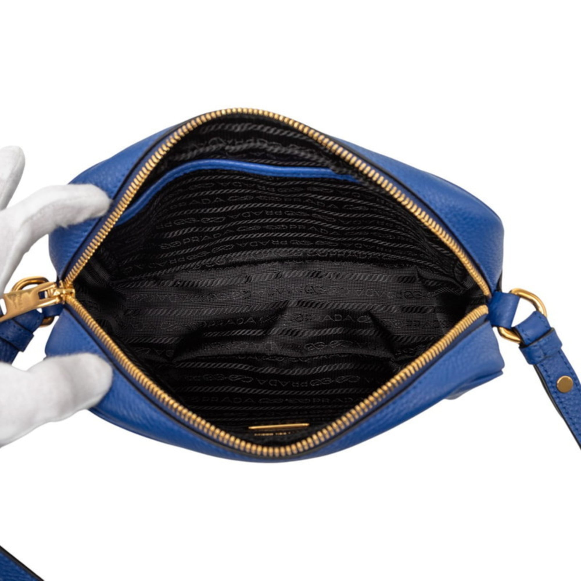 Prada Vitello Phoenix Camera Bag Shoulder Pochette 1BH103 Blue Gold Royal Calfskin Women's PRADA