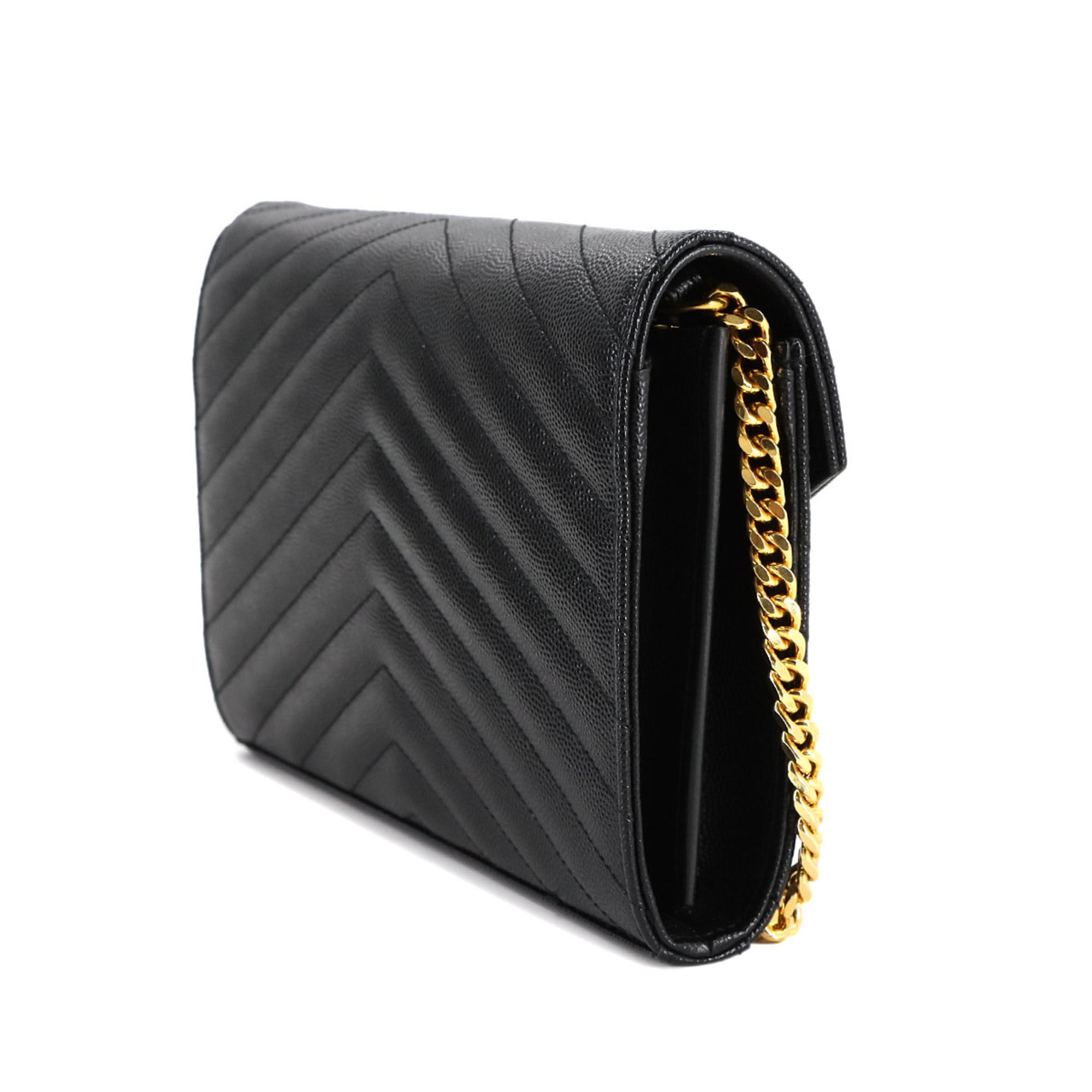 Saint Laurent Cassandra Chain Wallet, black leather with gold hardware, model 377828.