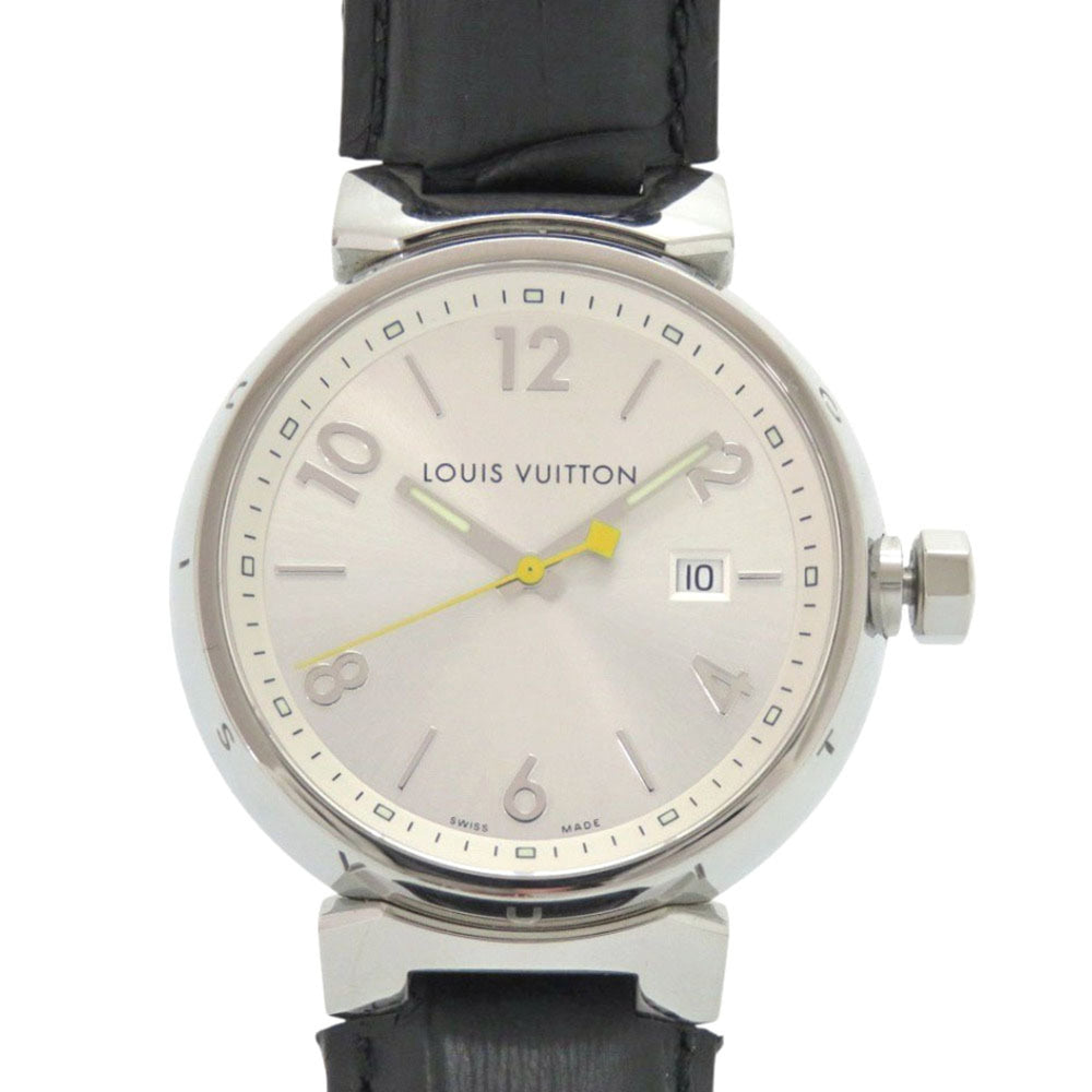Louis Vuitton Tambour Q111E Stainless Steel Leather Silver Quartz Watch 1507 LOUIS VUITTON — Good