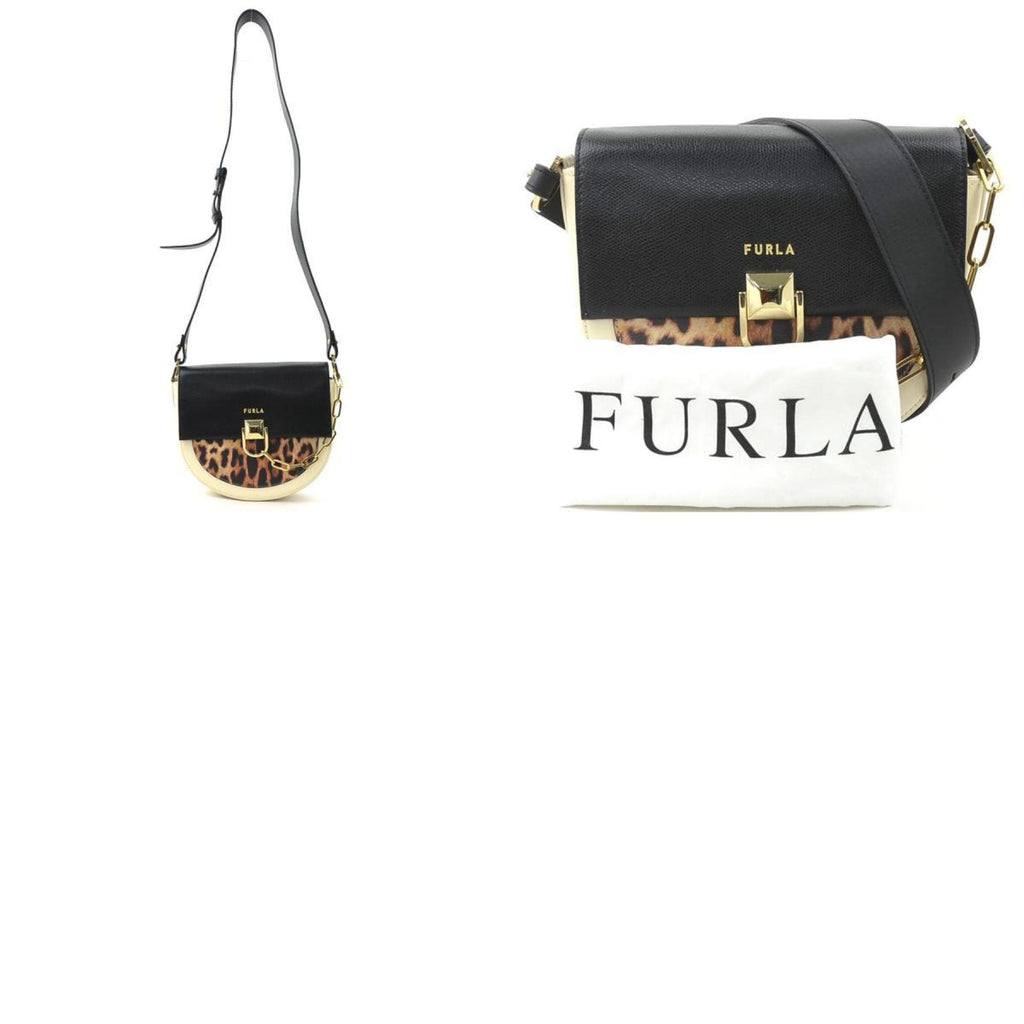 Furla Shoulder Bag Leather Light Beige x Black Brown Women's r10421k