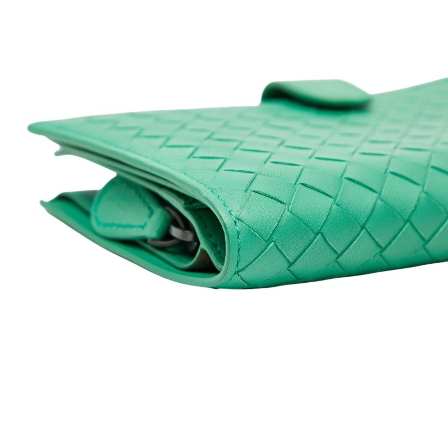 Bottega Veneta Intrecciato Round Zip Long Wallet Green Leather Women's BOTTEGAVENETA